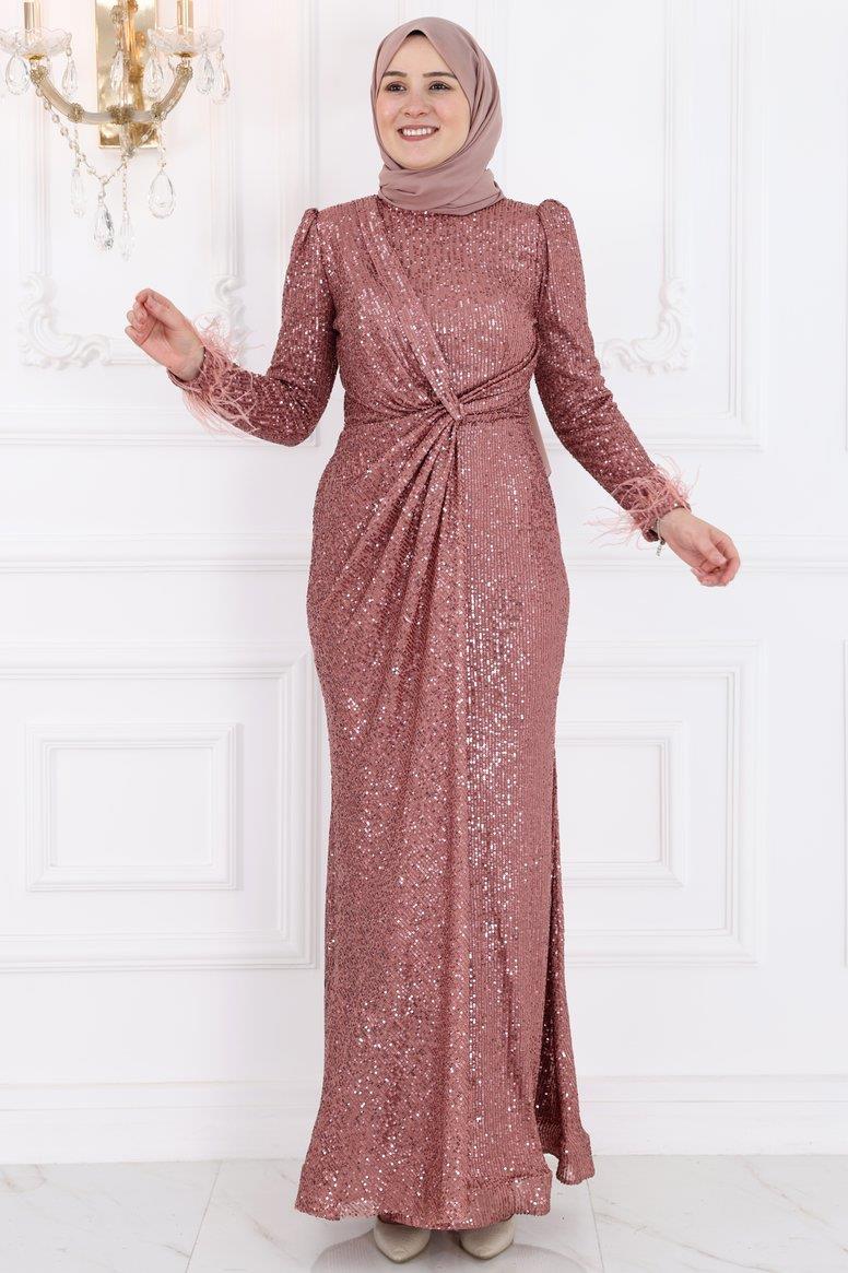 İkbal Modest Evening Dress - Dusty Rose