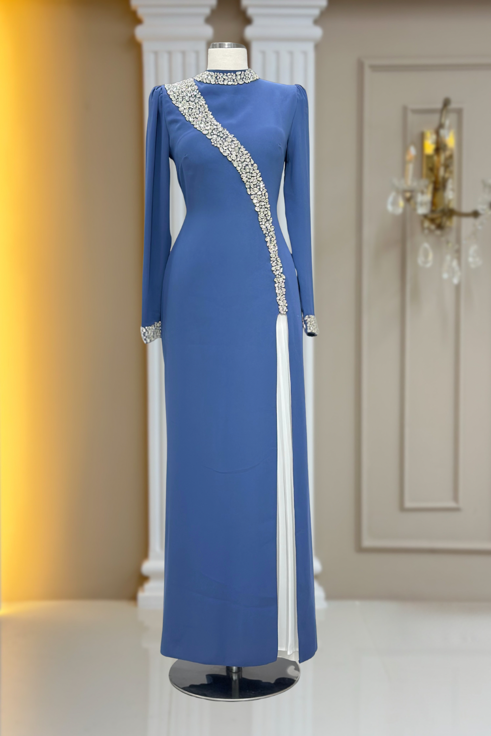 İnci Modest Evening Dress - Indigo