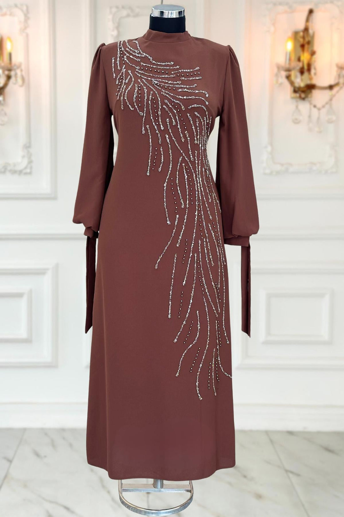 İrem Modest Evening Dress - Brown