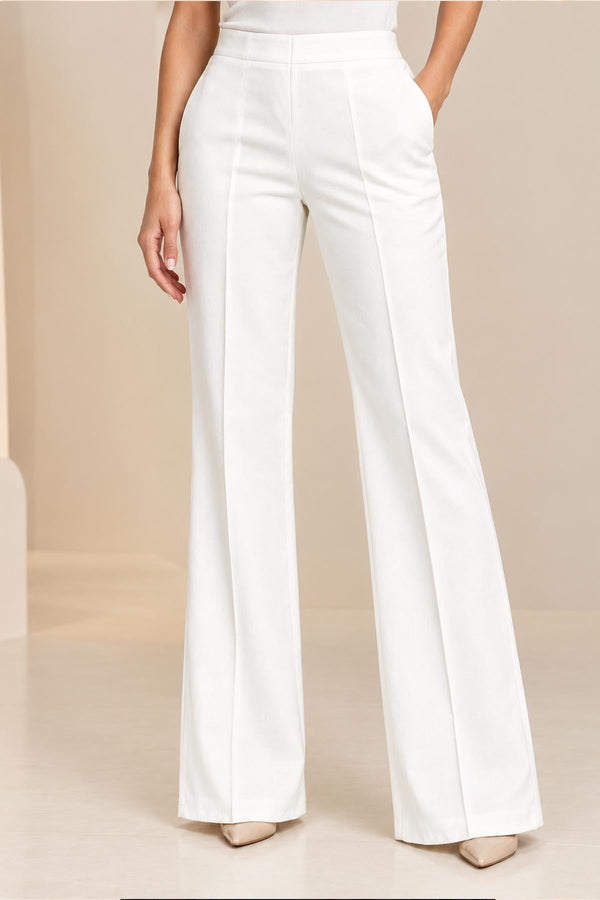 Flared Elastic-Waist Trousers - White