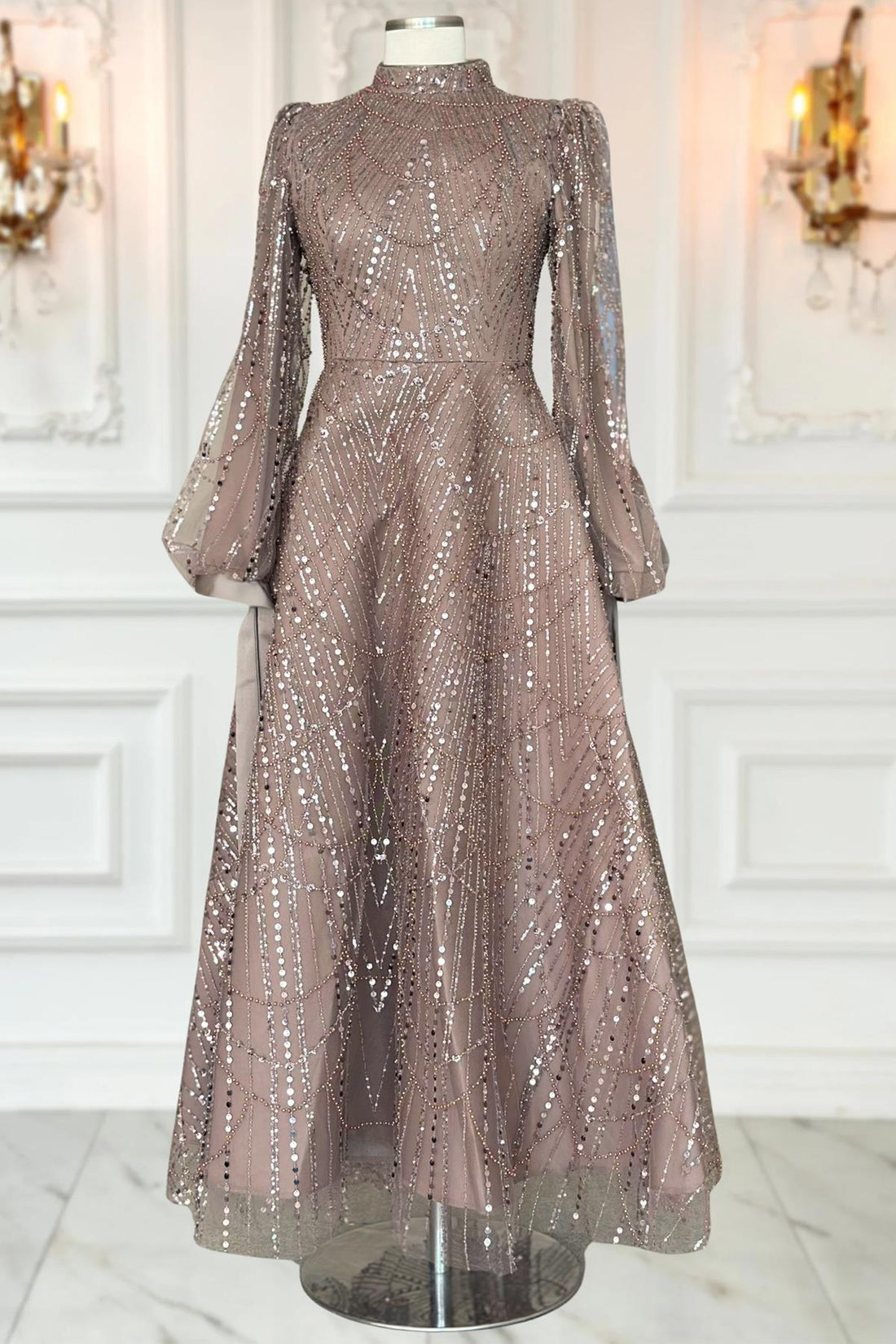 Karina Modest Evening Dress - Taupe