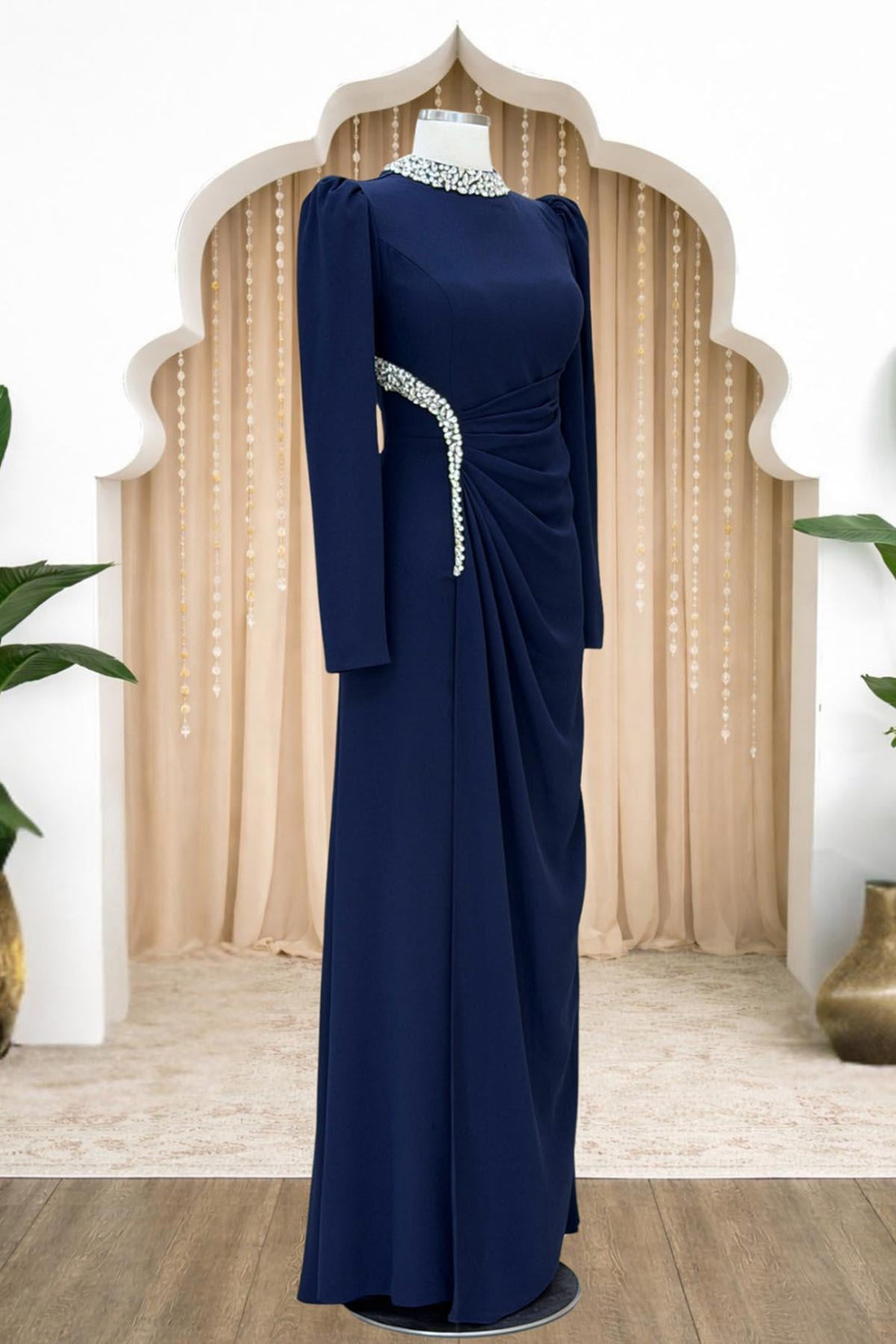 Dilem Modest Evening Dress - Navy