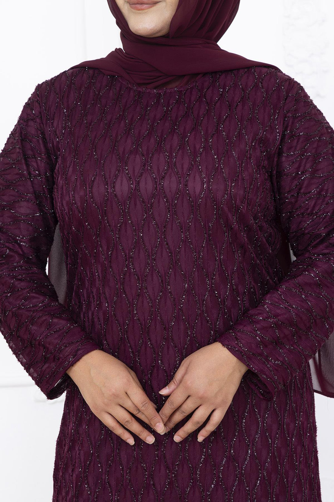Mahi Modest Evening Dress - Burgundy