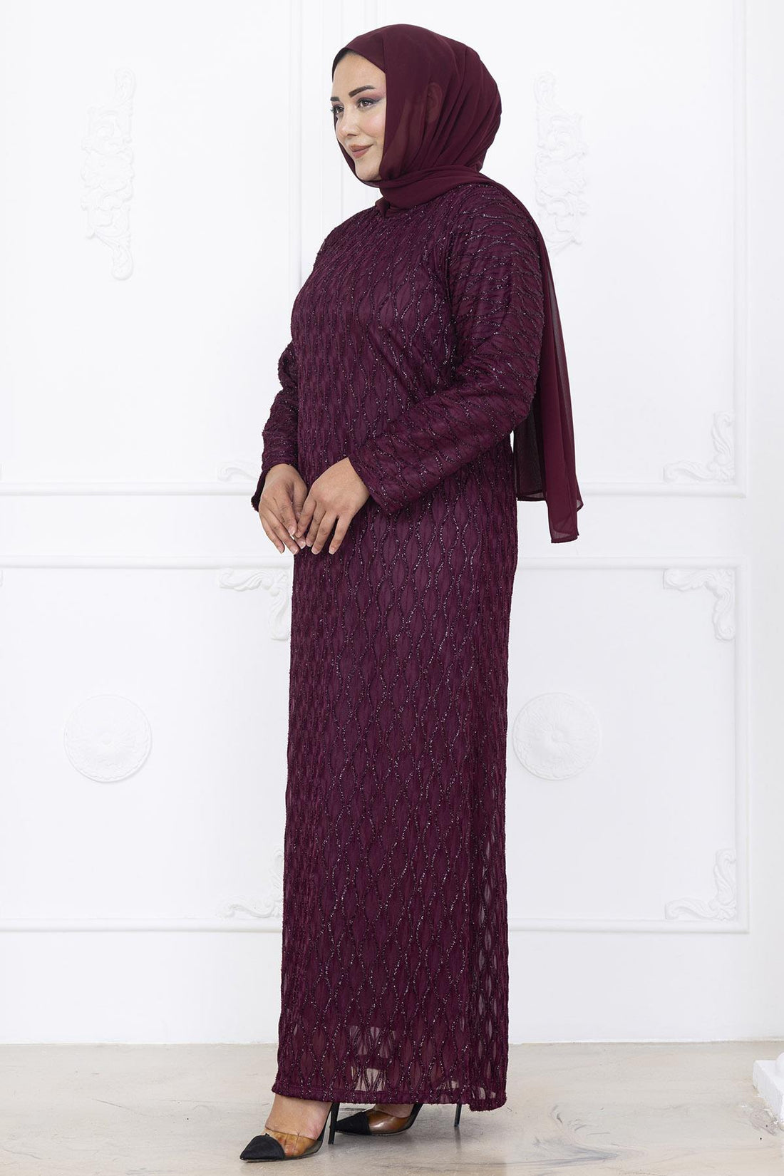 Mahi Modest Evening Dress - Burgundy