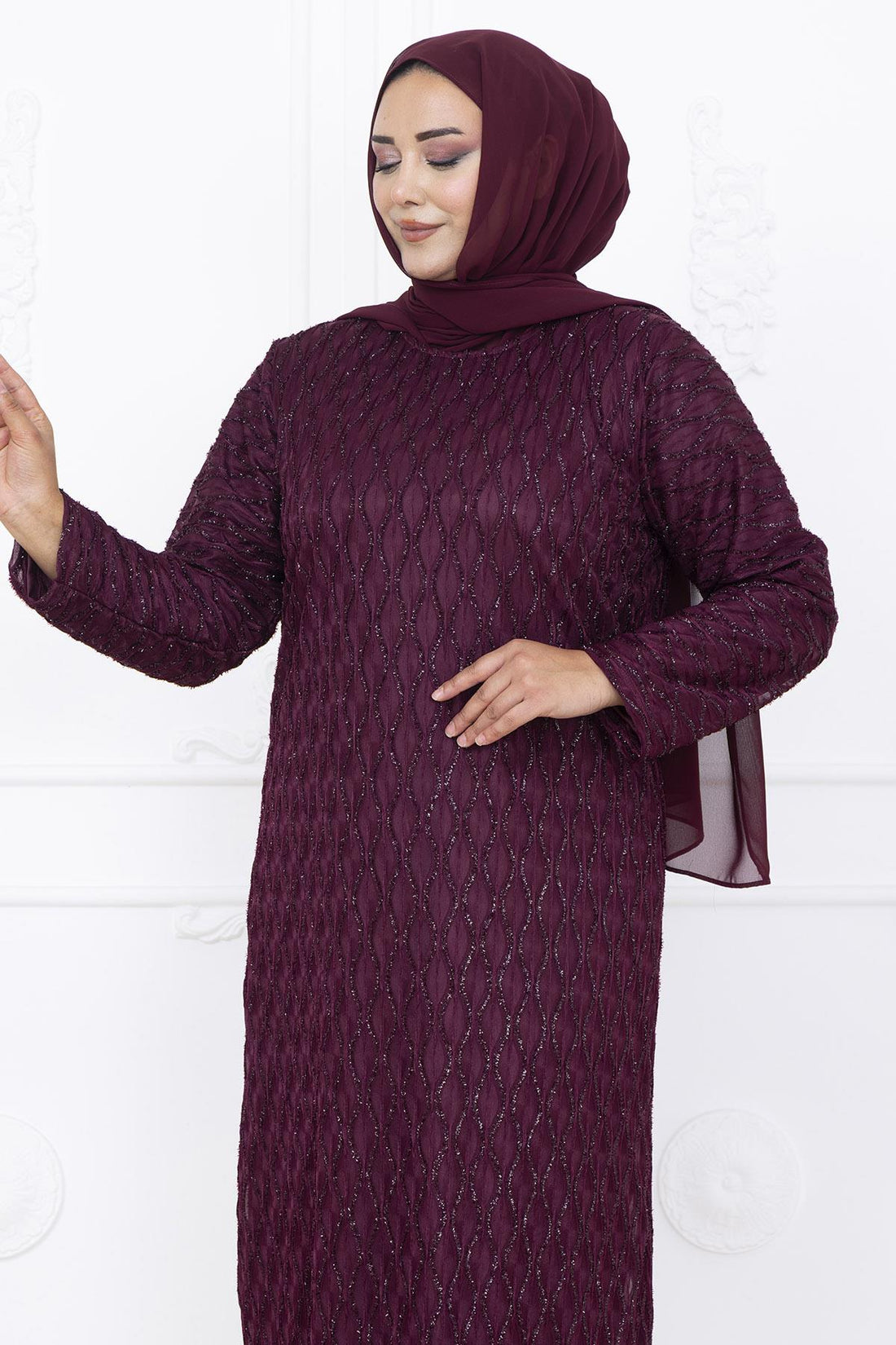 Mahi Modest Evening Dress - Burgundy