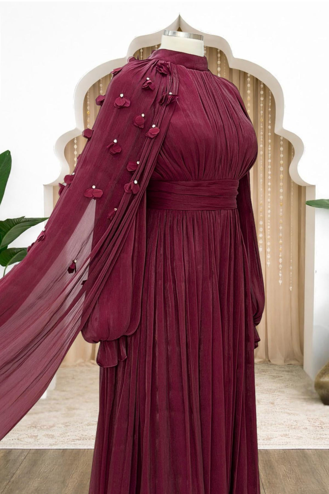 Mina Modest Evening Dress - Burgundy
