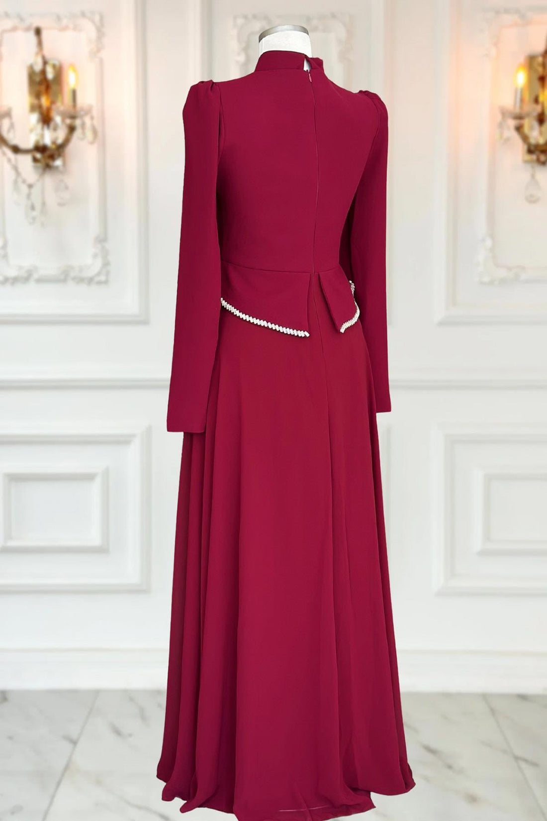 Naz Modest Evening Dress - Burgundy