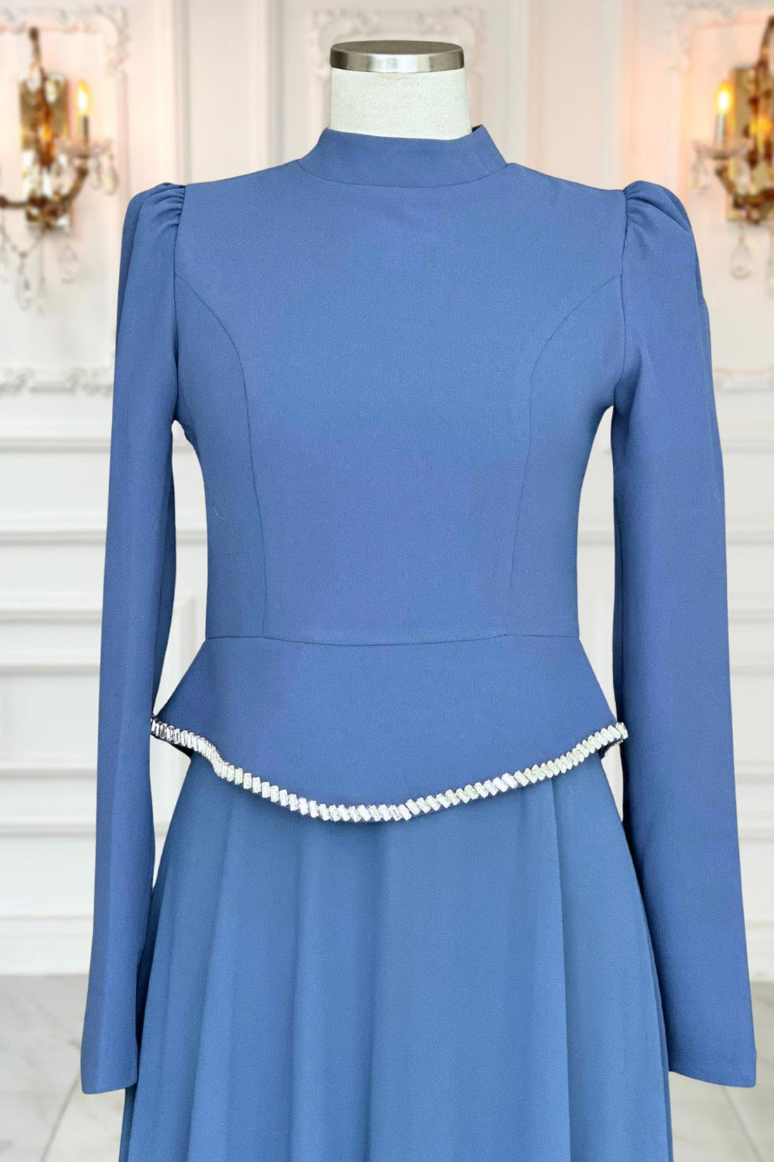 Naz Modest Evening Dress - Indigo