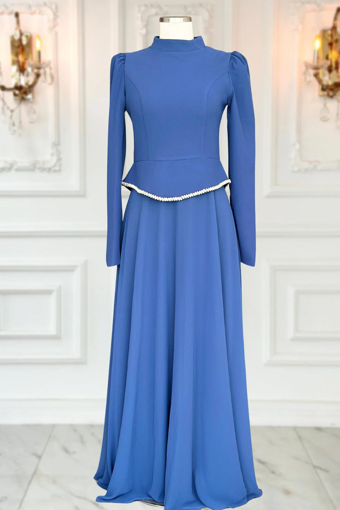 Naz Modest Evening Dress - Indigo