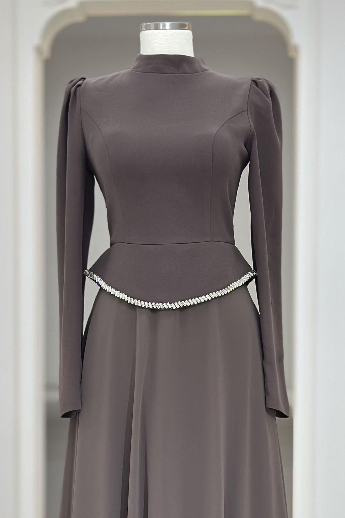 Naz Modest Evening Dress - Taupe