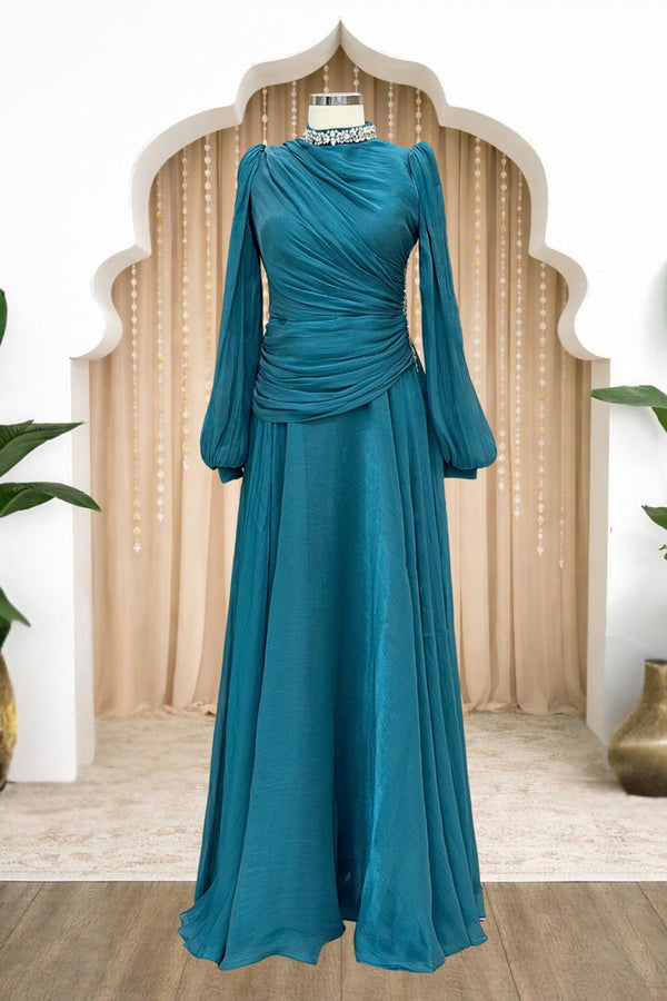 Nergis Modest Evening Dress - Turquoise