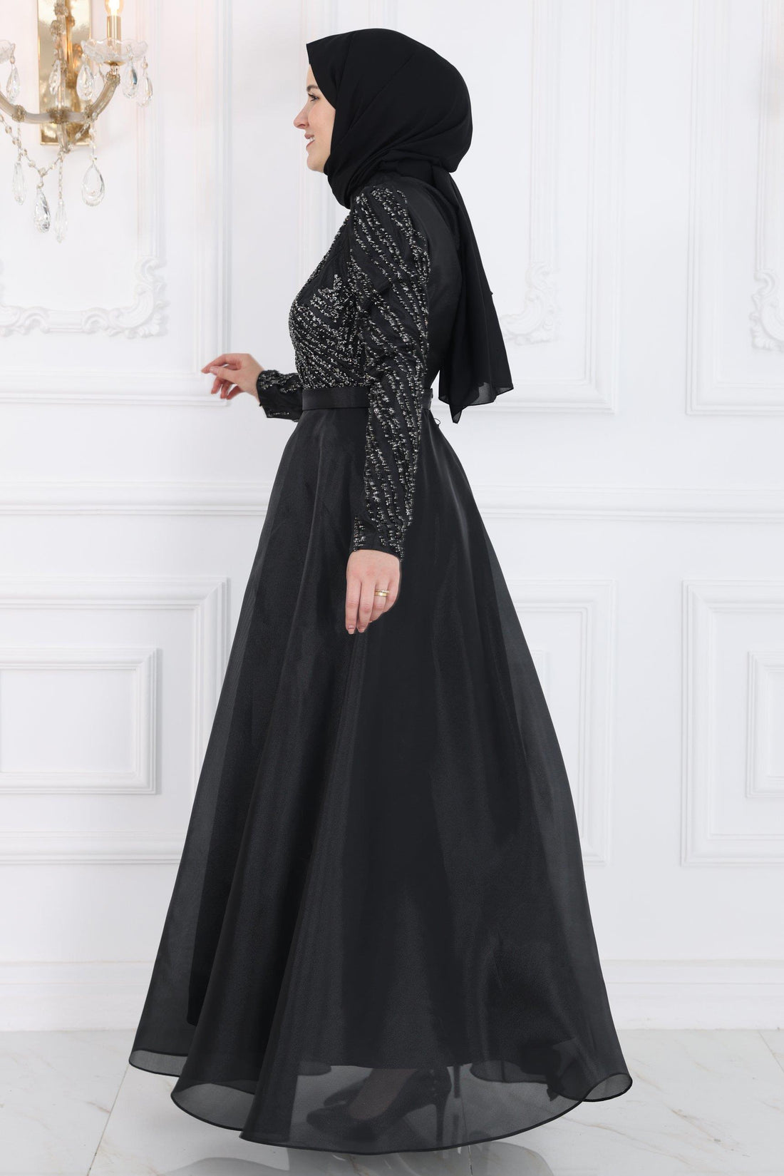 Neva Modest Evening Dress - Black