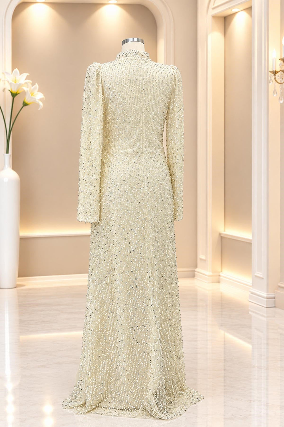Nilüfer Modest Evening Dress - Beige