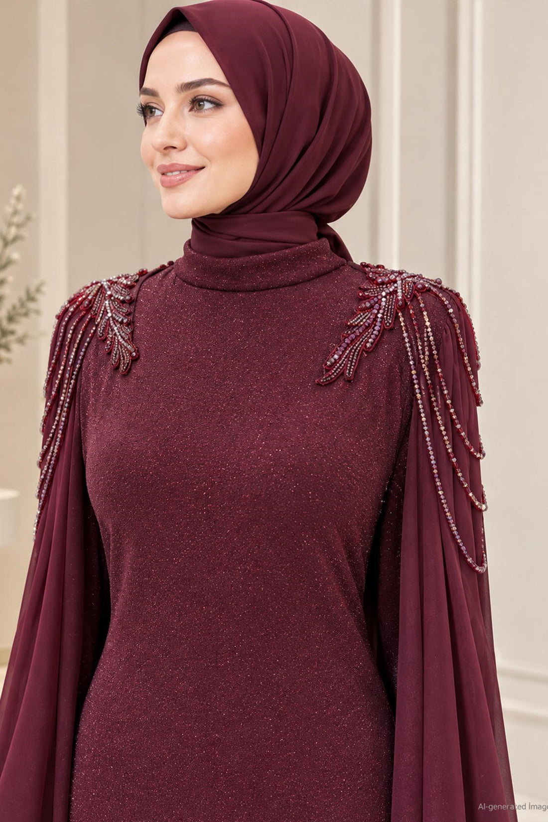 Nurşah Modest Evening Dress - Burgundy