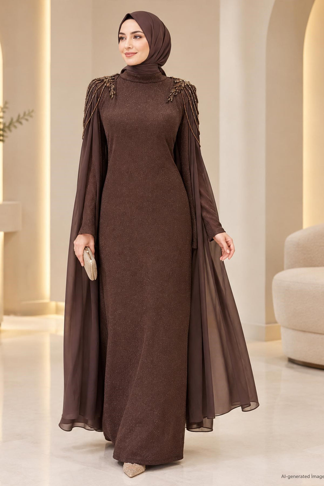 Nurşah Modest Evening Dress - Brown