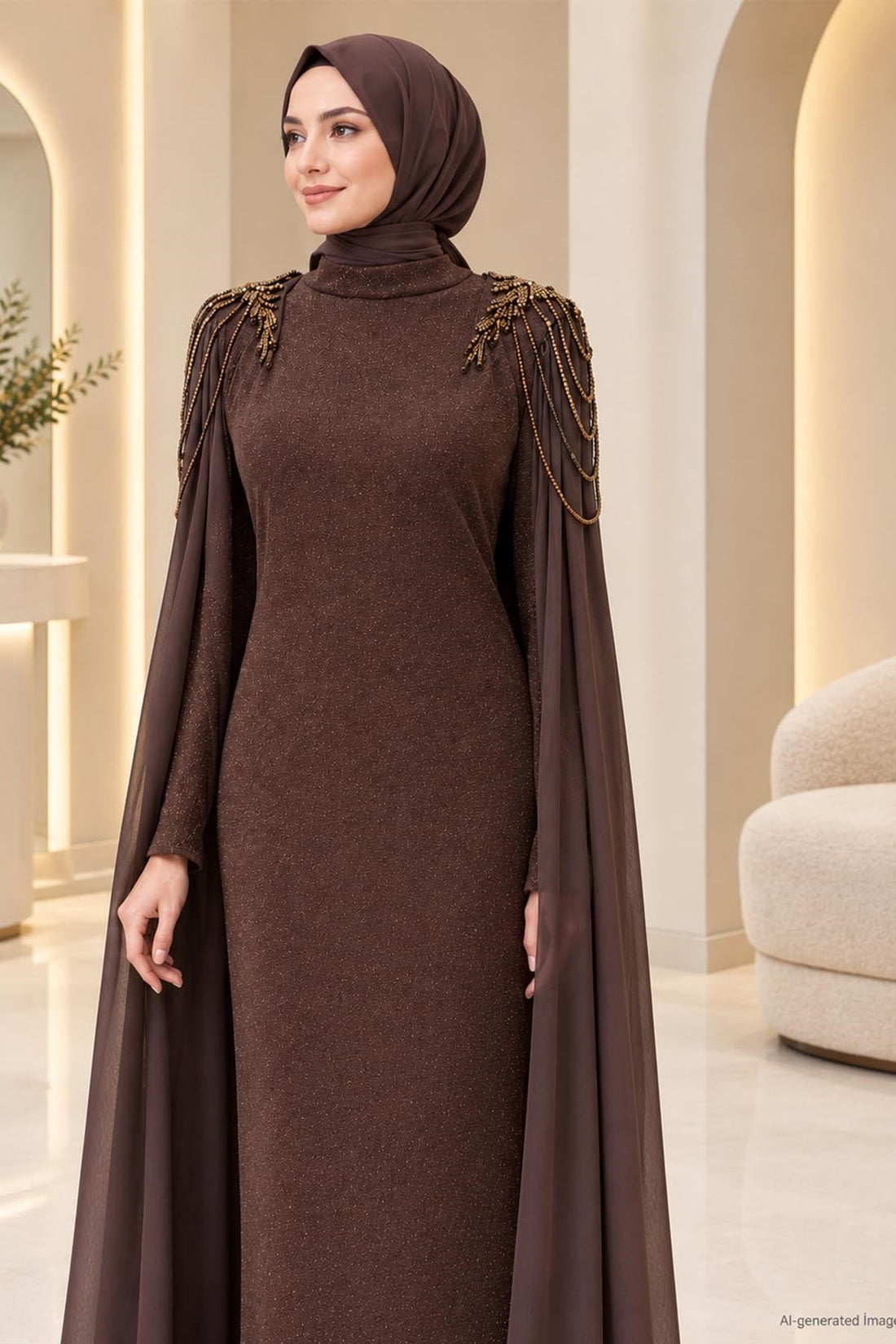 Nurşah Modest Evening Dress - Brown