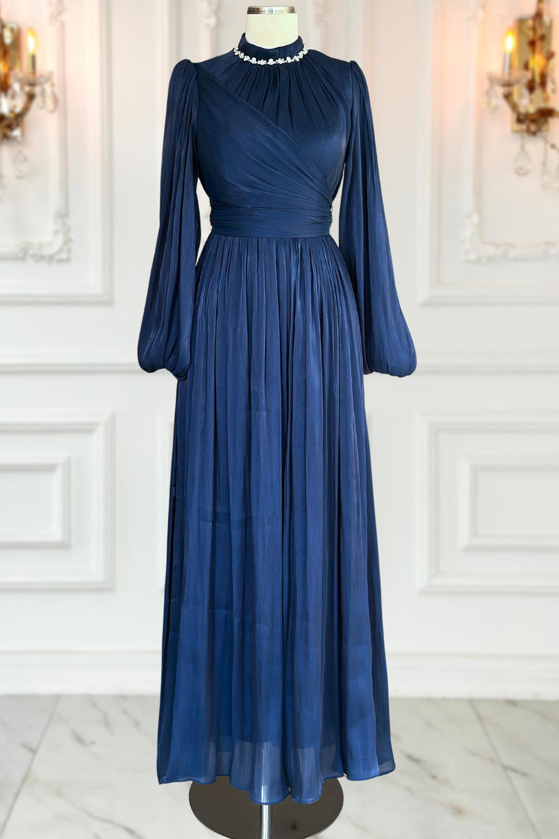 Pelin Modest Evening Dress - Navy