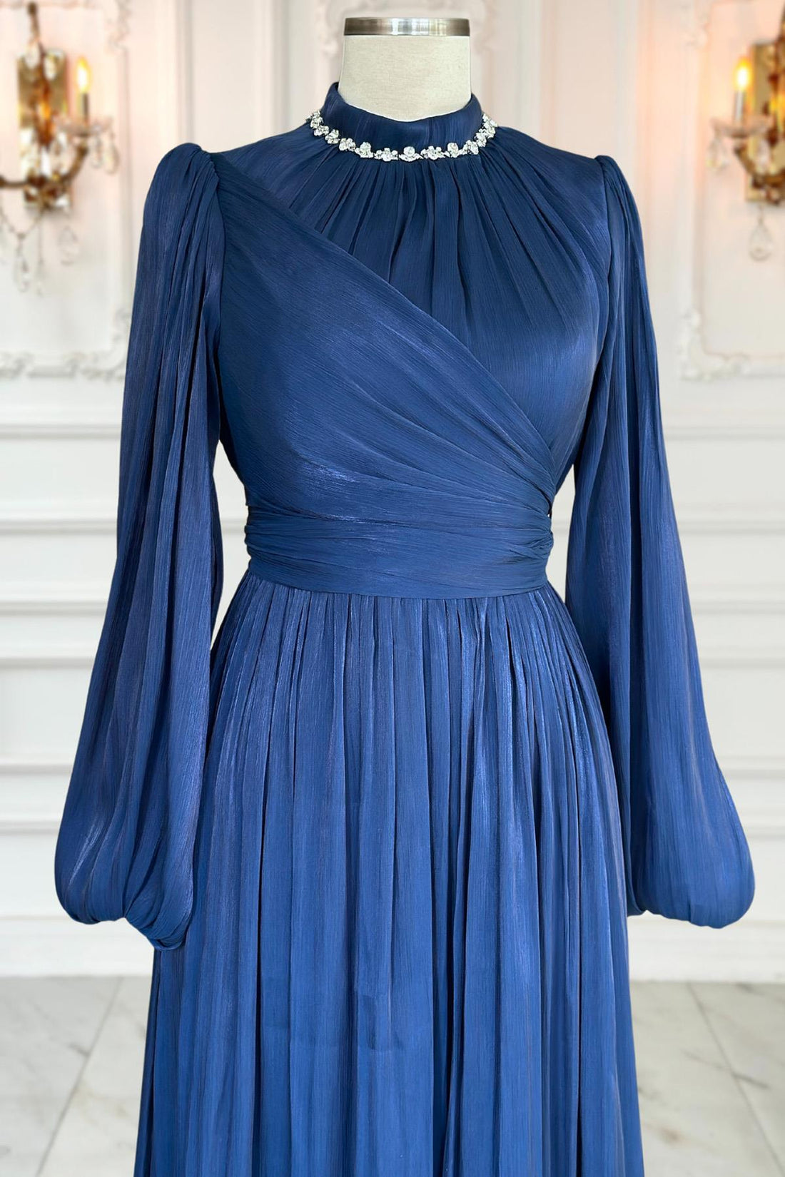 Pelin Modest Evening Dress - Navy
