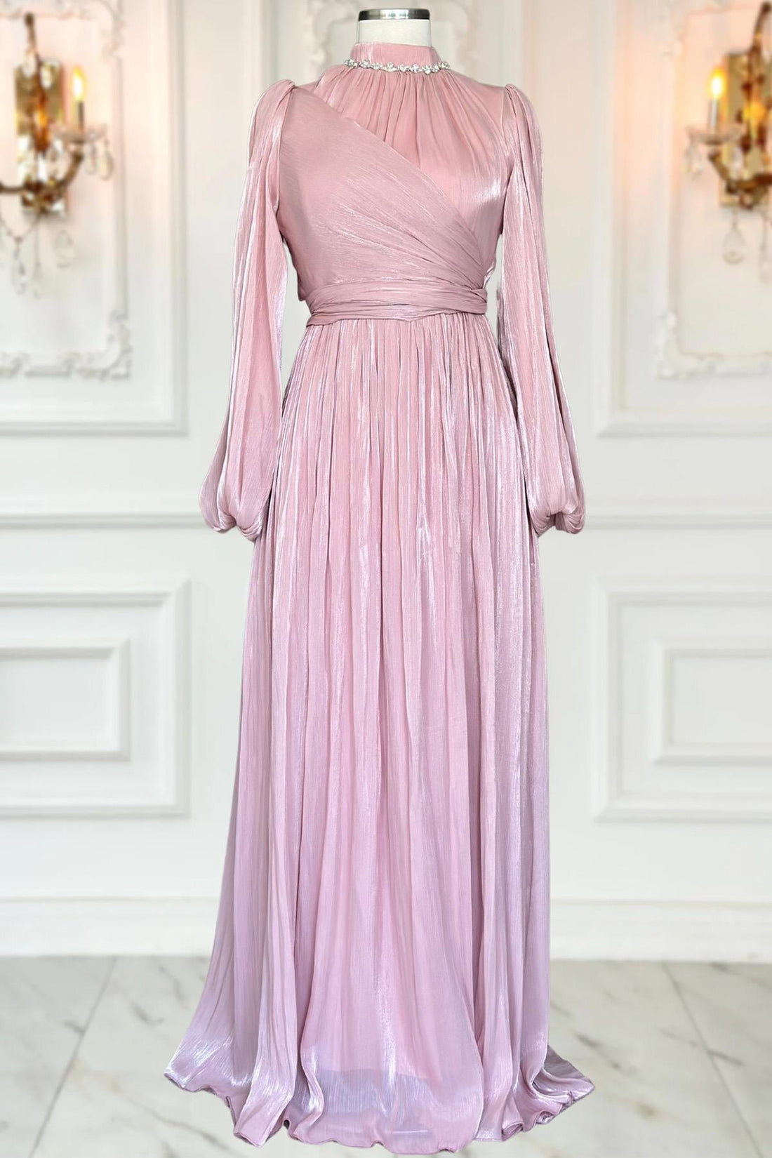 Pelin Modest Evening Dress - Blush Pink