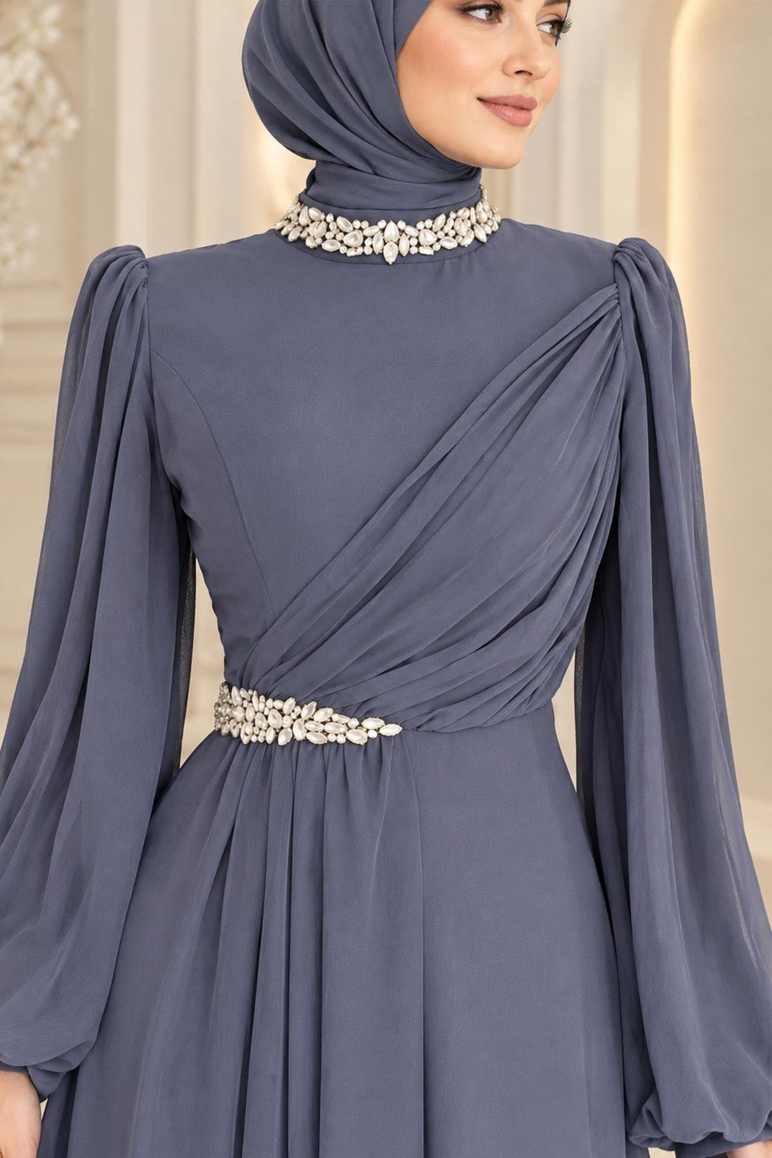 Peri Modest Evening Dress - Anthracite