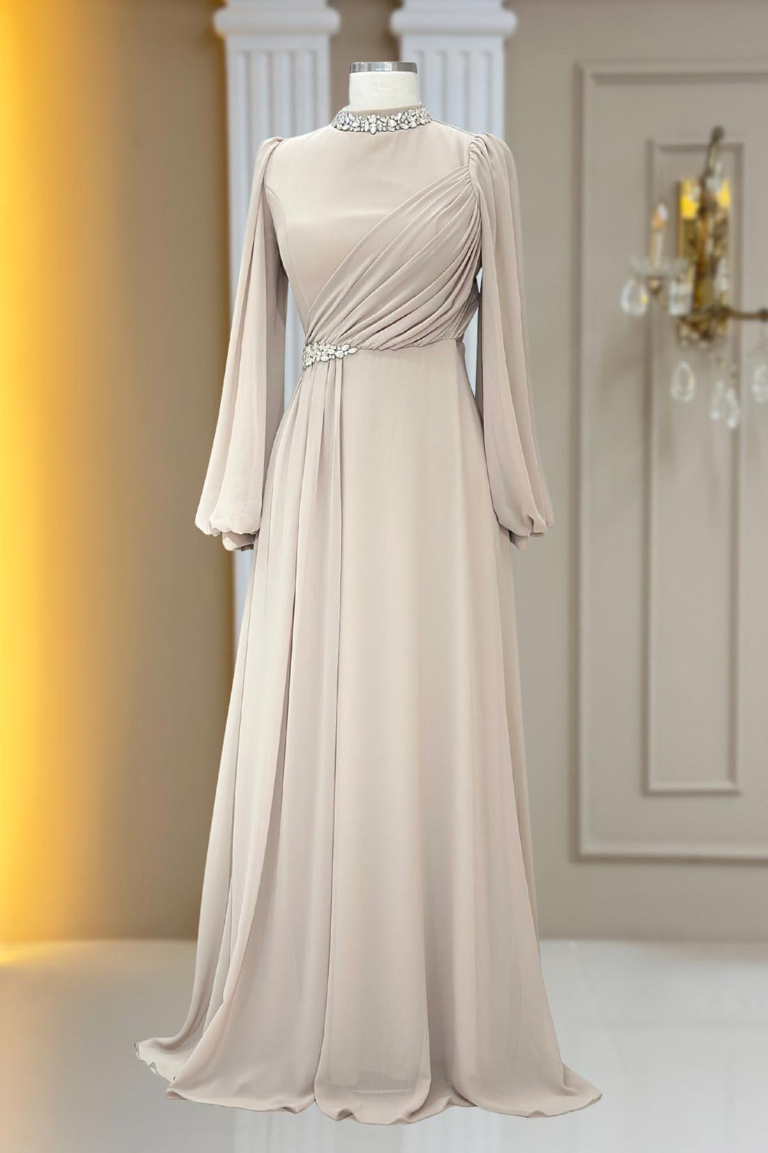 Peri Modest Evening Dress - Beige