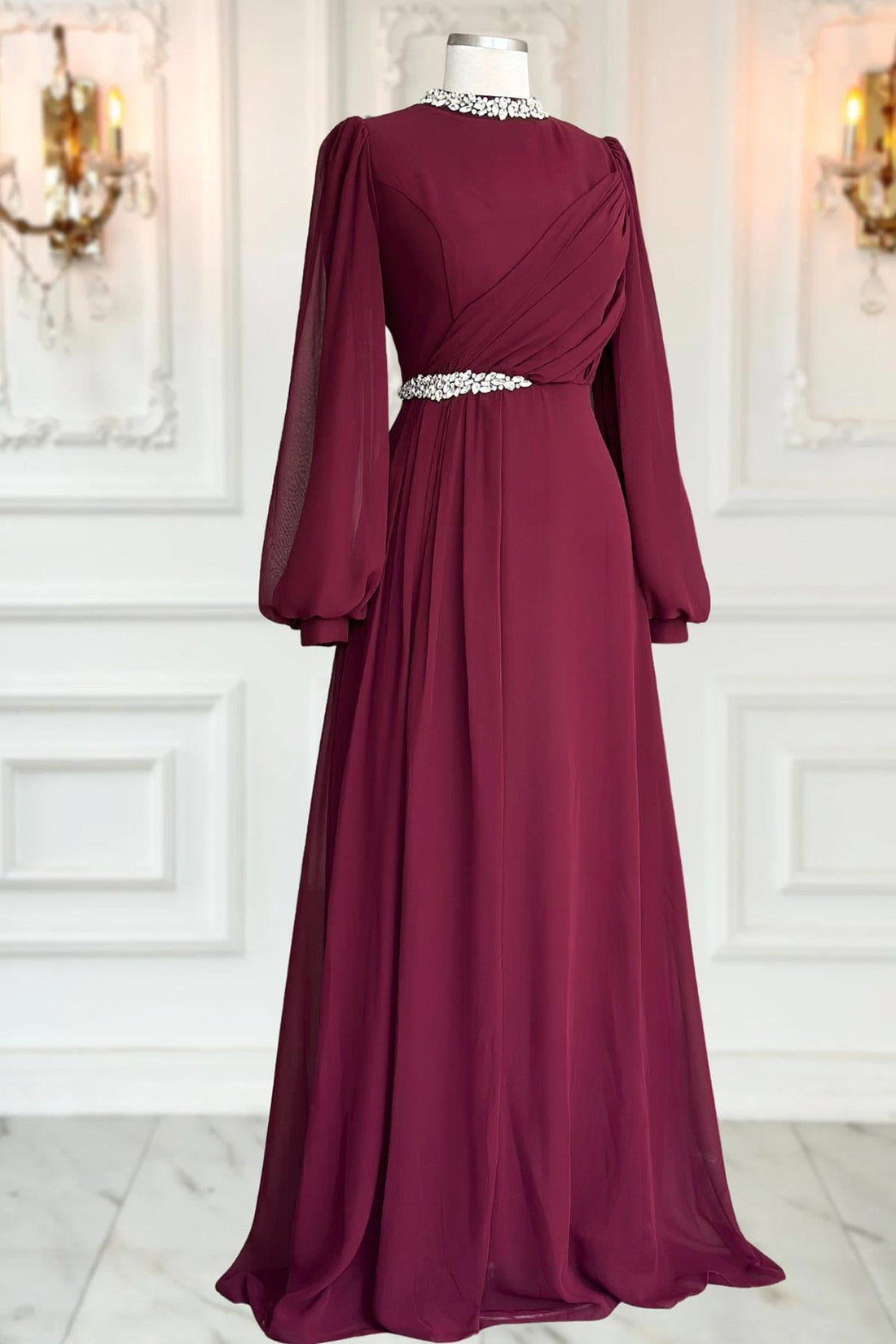 Peri Modest Evening Dress - Burgundy