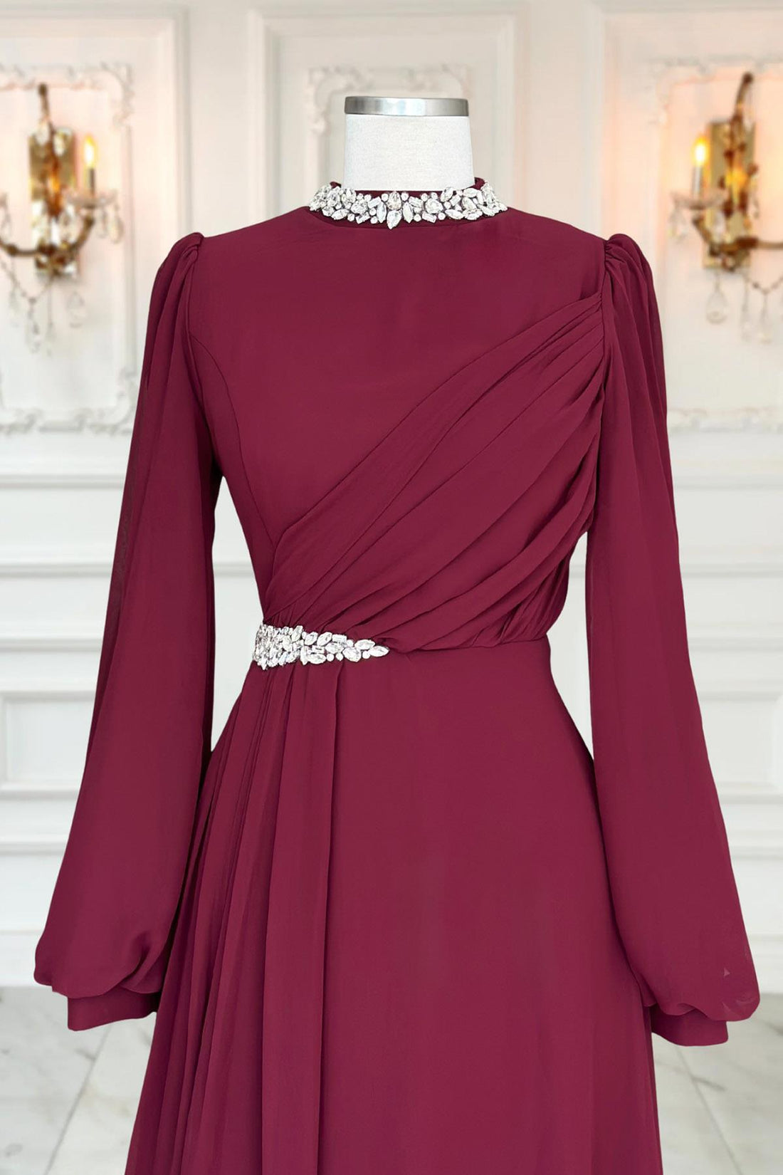 Peri Modest Evening Dress - Burgundy