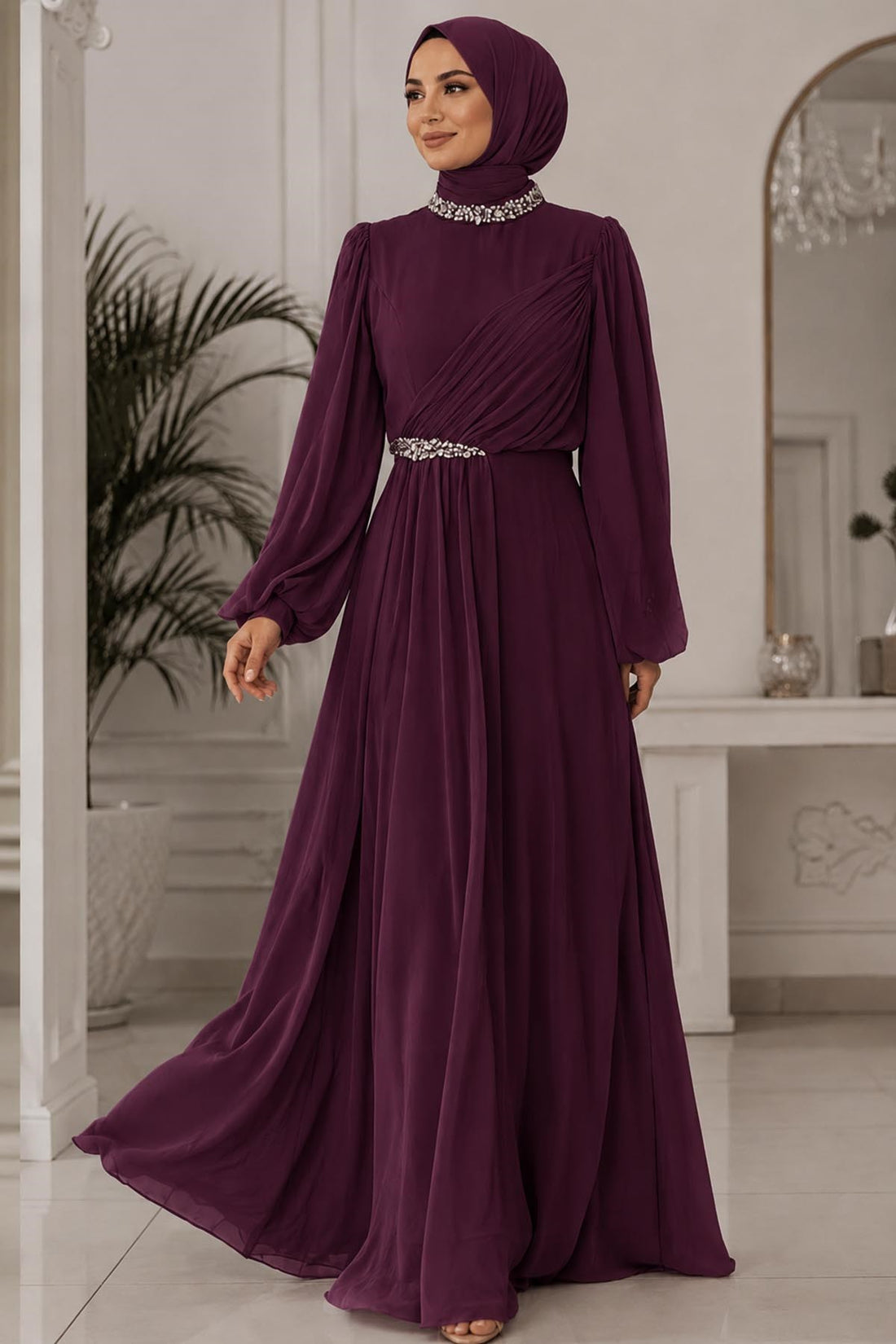 Peri Modest Evening Dress - Plum