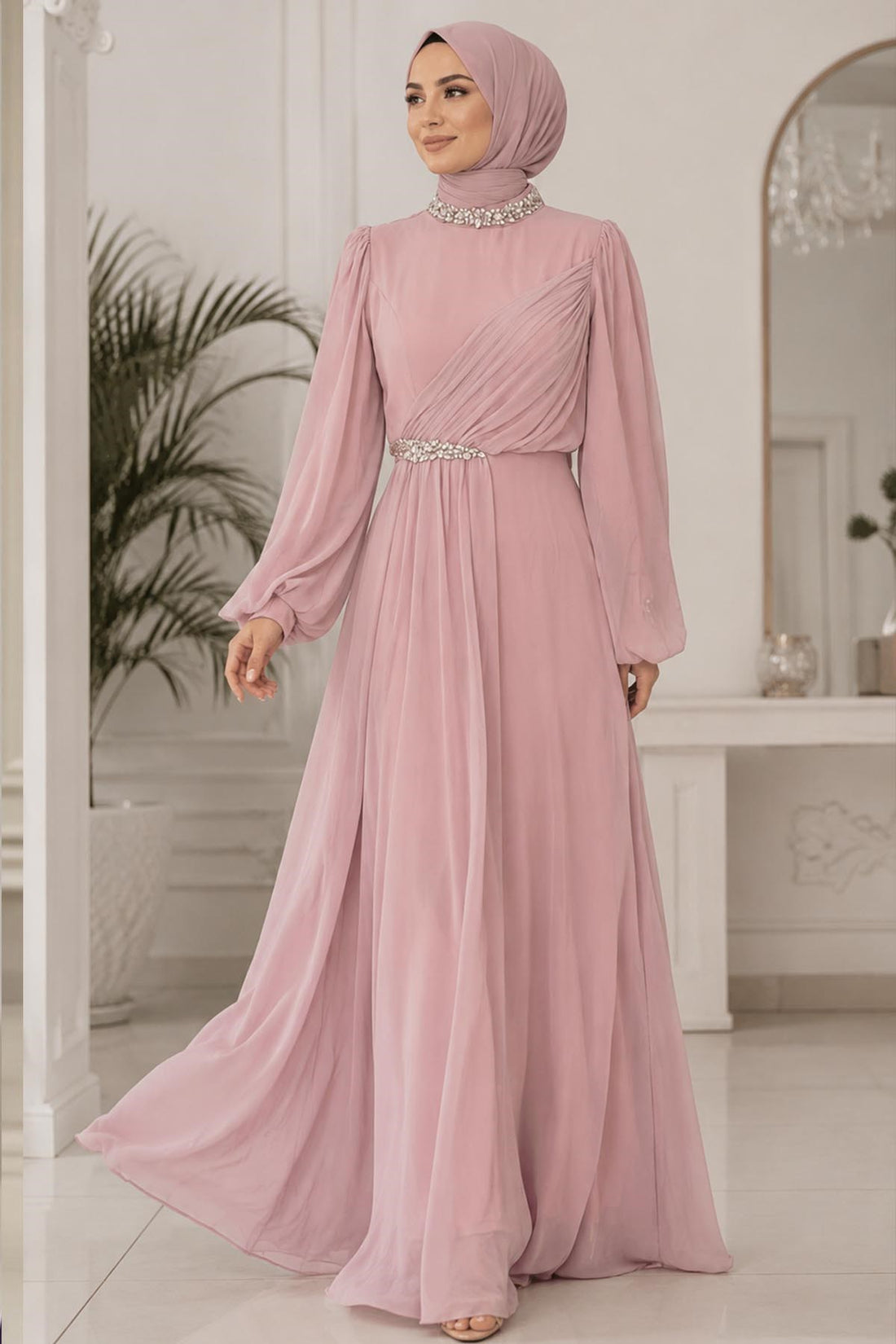 Peri Modest Evening Dress - Blush Pink