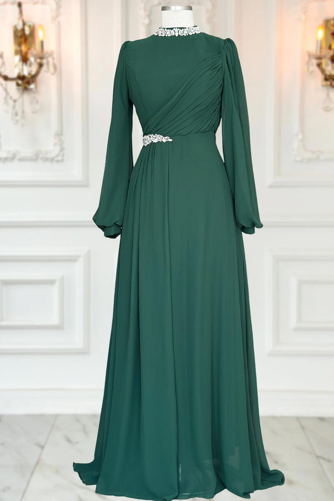 Peri Modest Evening Dress - Emerald