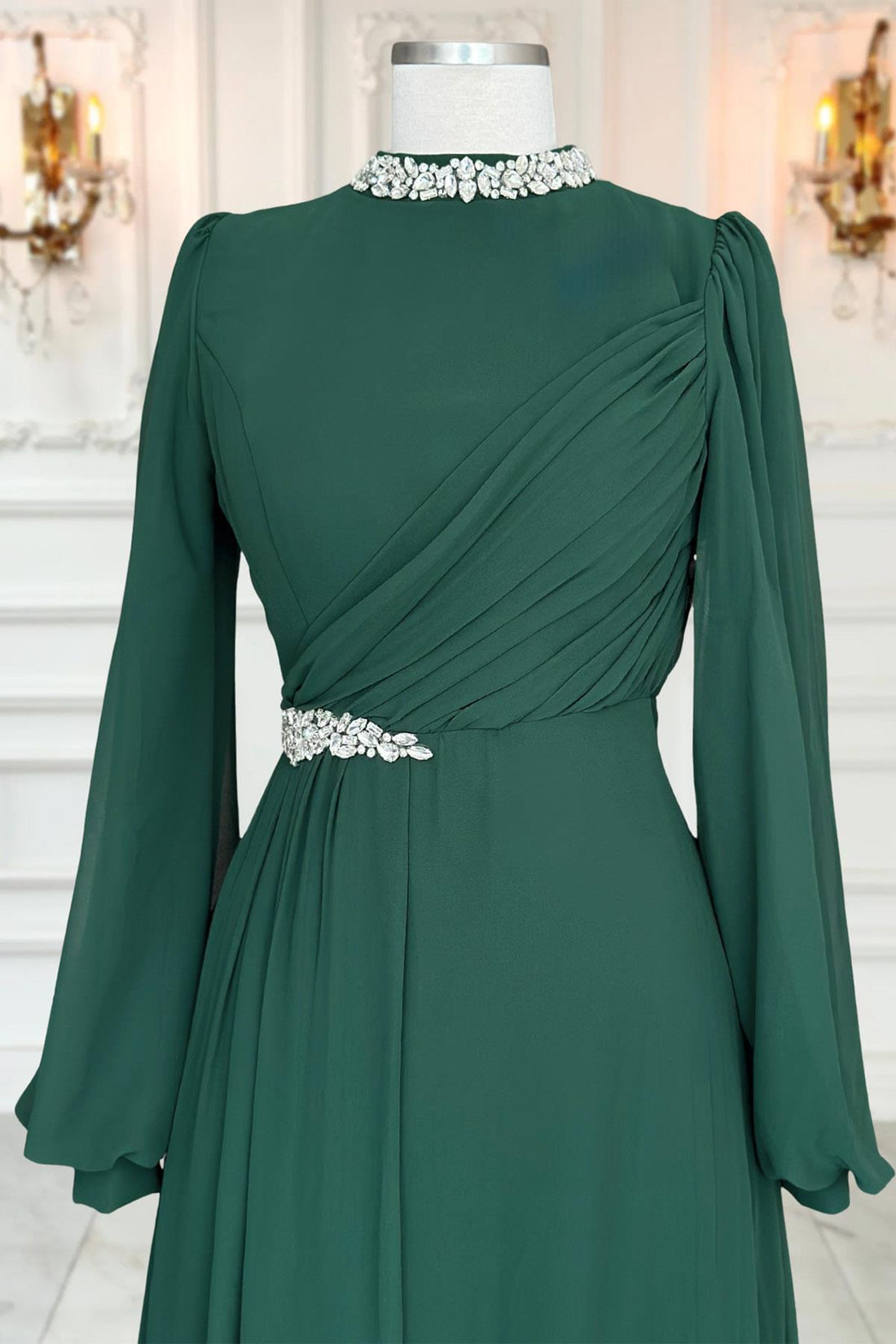 Peri Modest Evening Dress - Emerald
