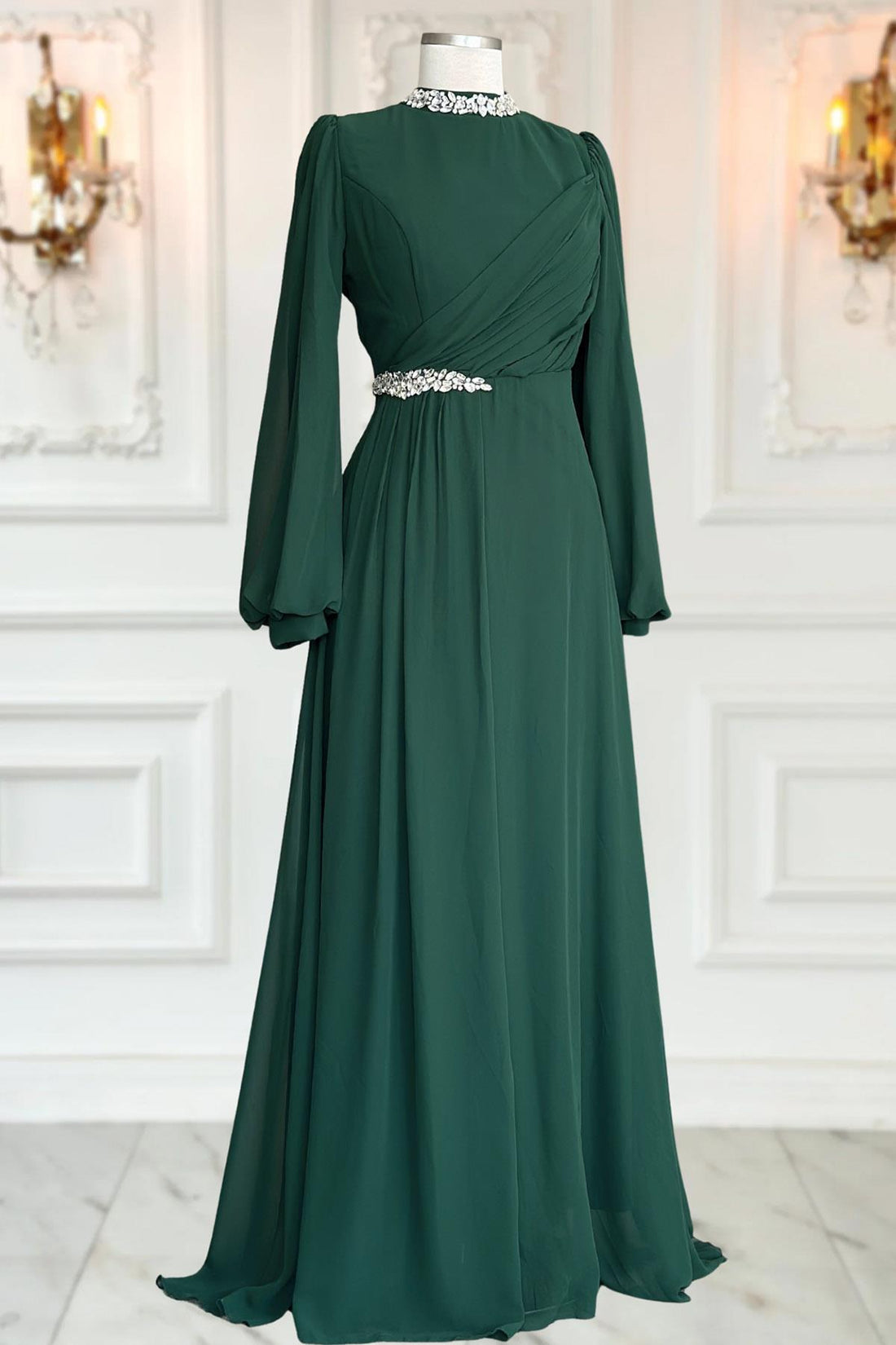 Peri Modest Evening Dress - Emerald