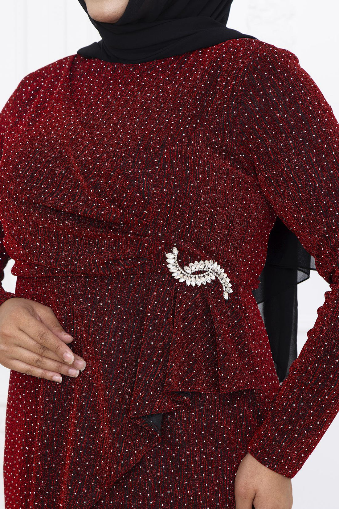 Roza Modest Evening Dress - Burgundy