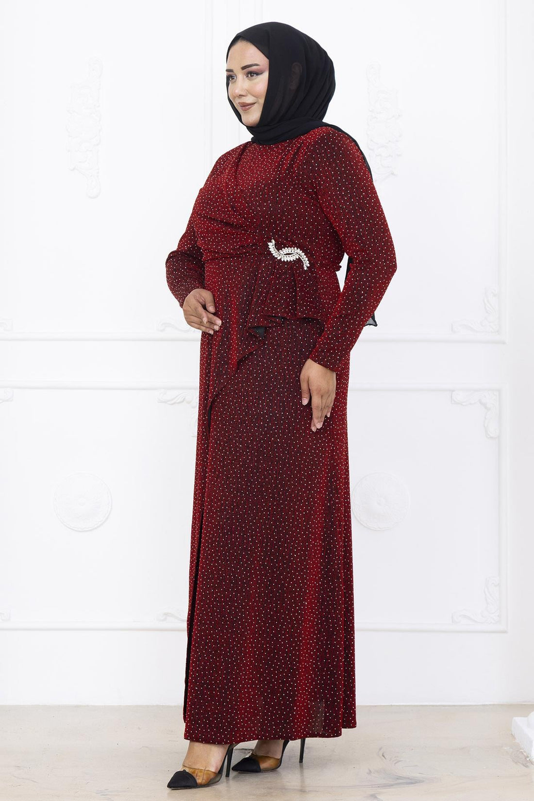 Roza Modest Evening Dress - Burgundy