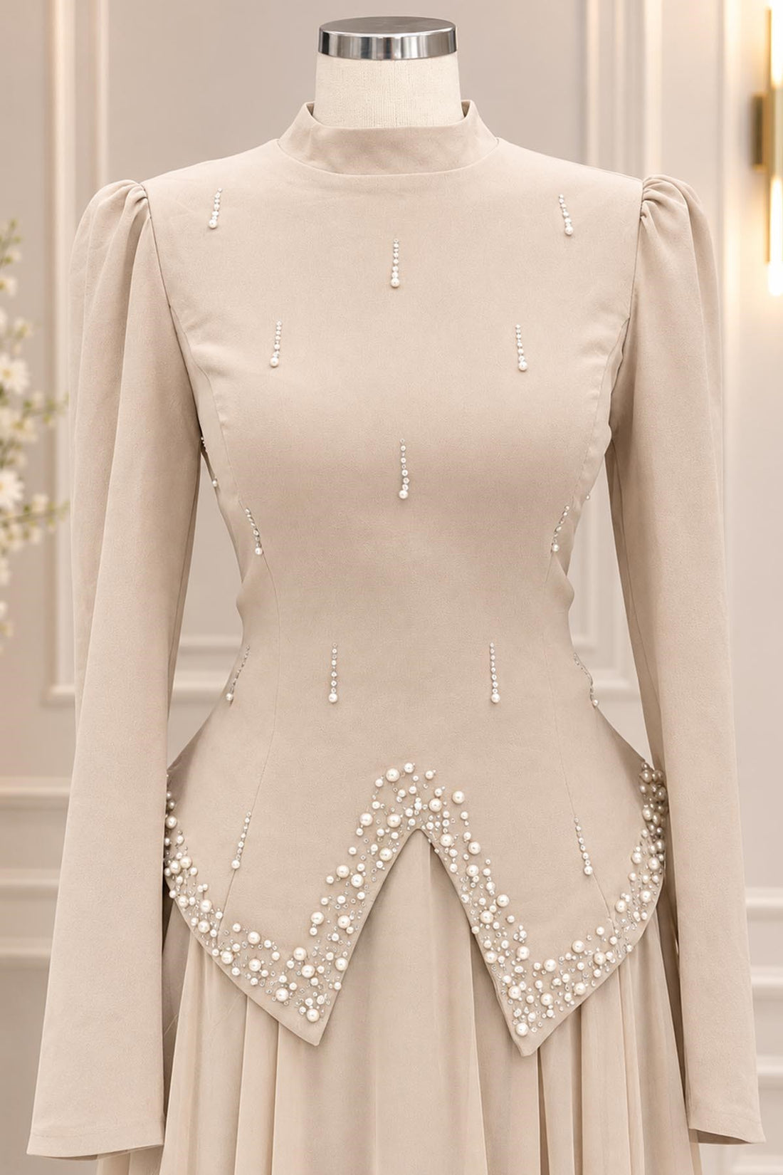 Sedef Modest Evening Dress - Beige