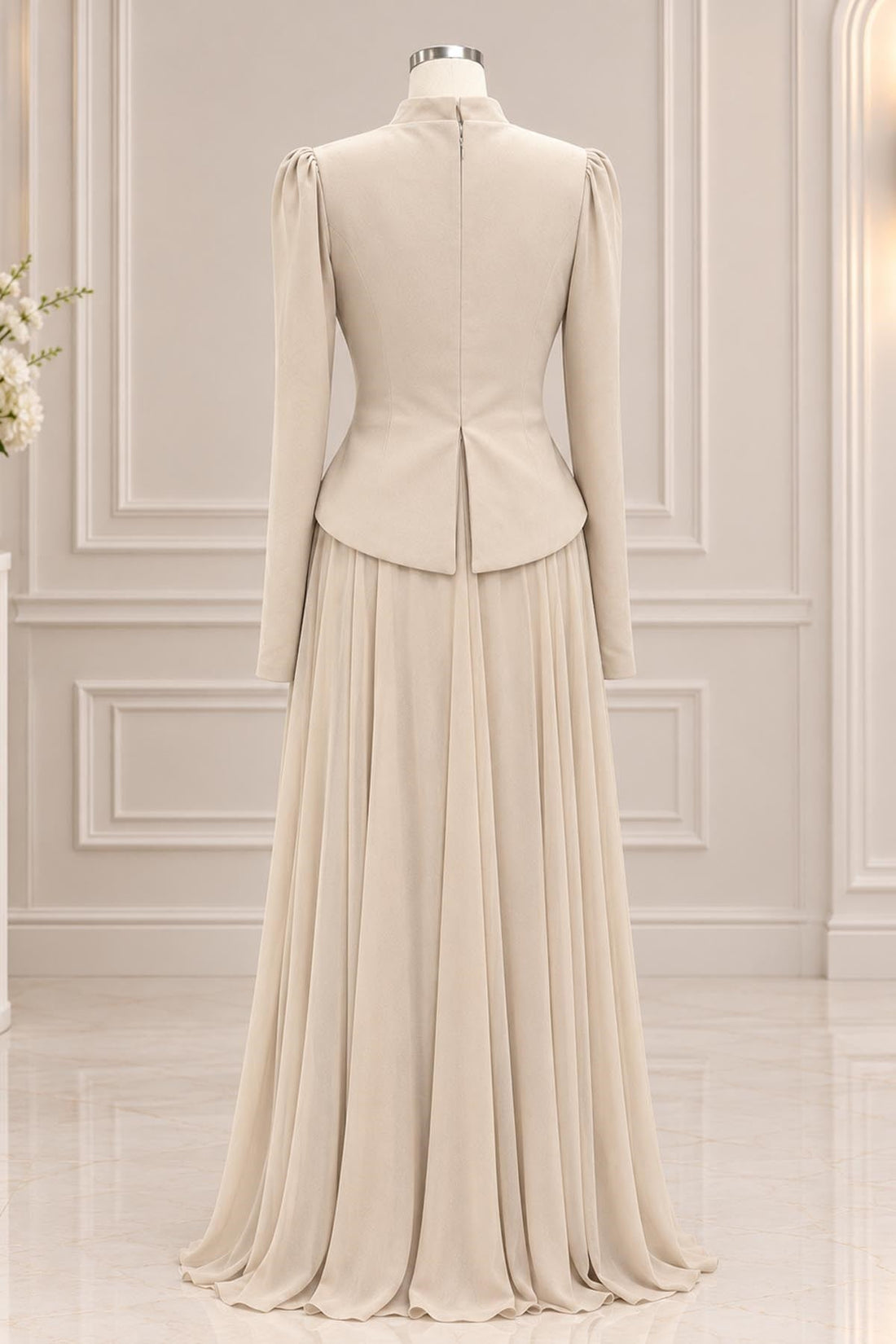 Sedef Modest Evening Dress - Beige