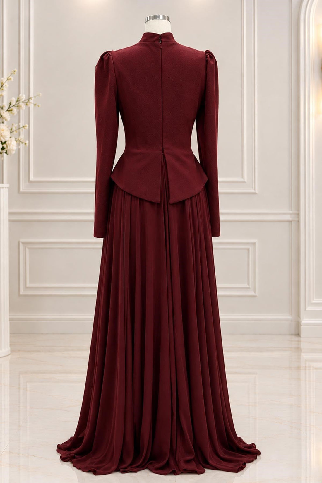 Sedef Modest Evening Dress - Burgundy