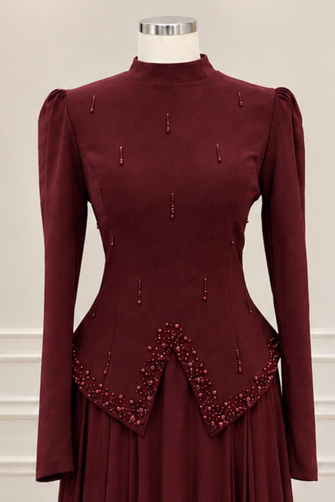 Sedef Modest Evening Dress - Burgundy