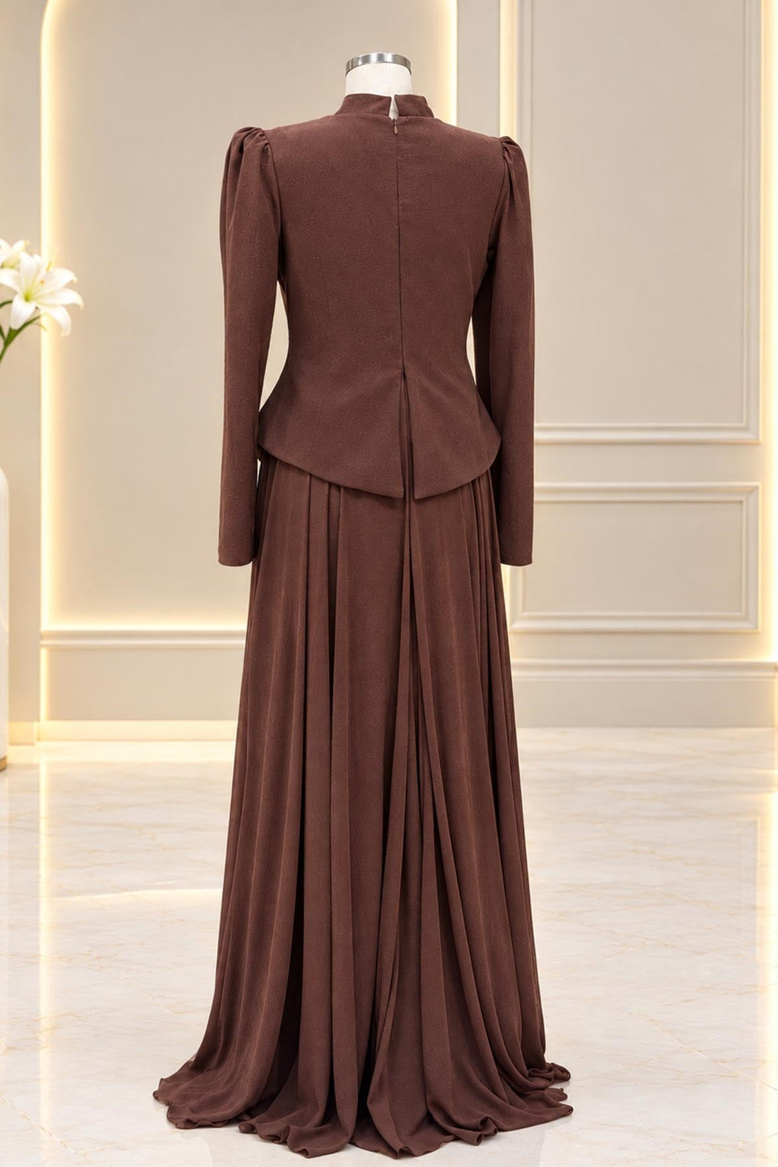 Sedef Modest Evening Dress - Brown