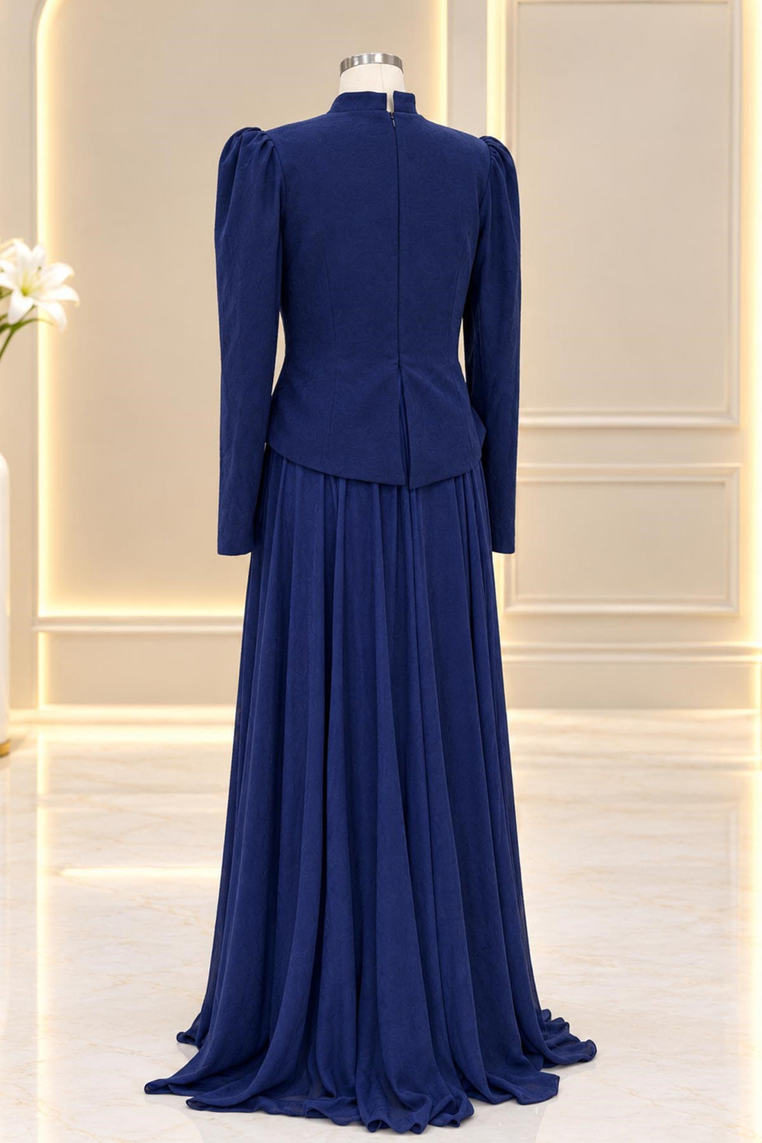 Sedef Modest Evening Dress - Navy