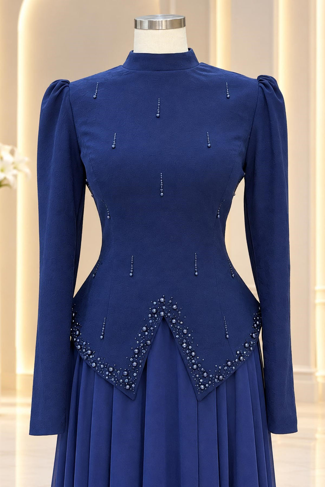 Sedef Modest Evening Dress - Navy