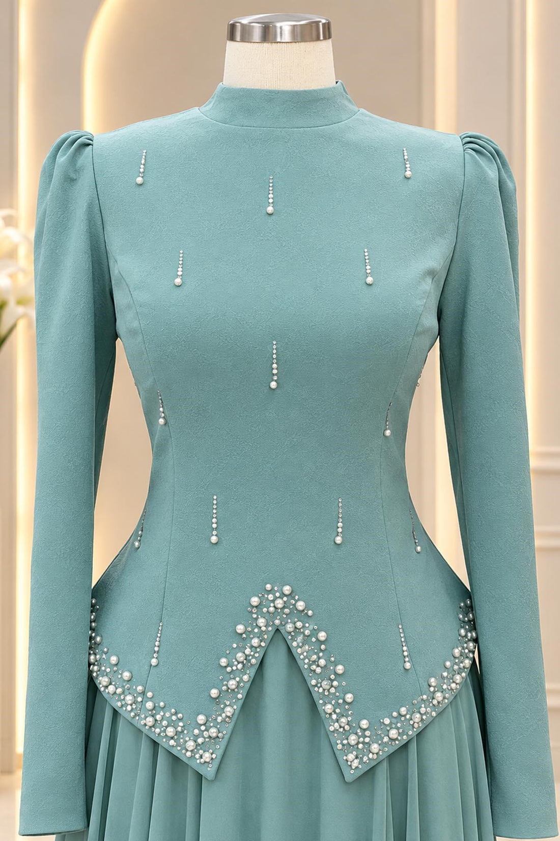 Sedef Modest Evening Dress - Mint