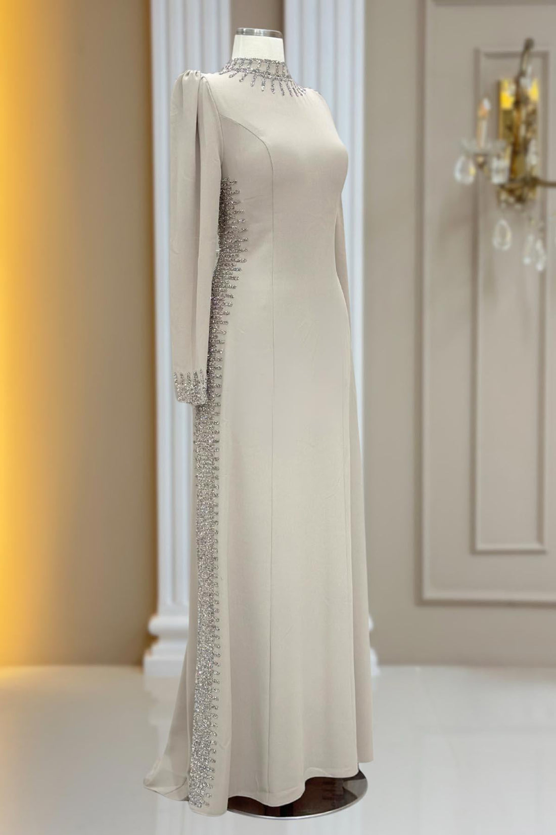 Sıla Modest Evening Dress - Beige