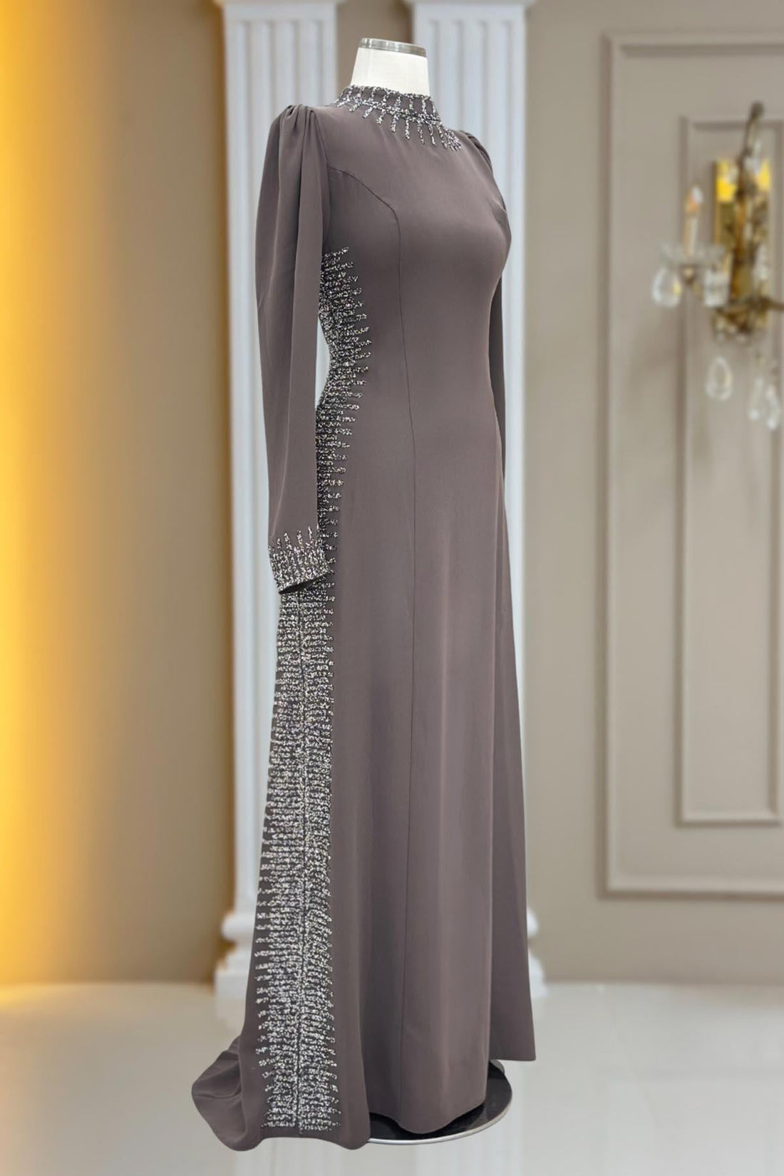 Sıla Modest Evening Dress - Taupe