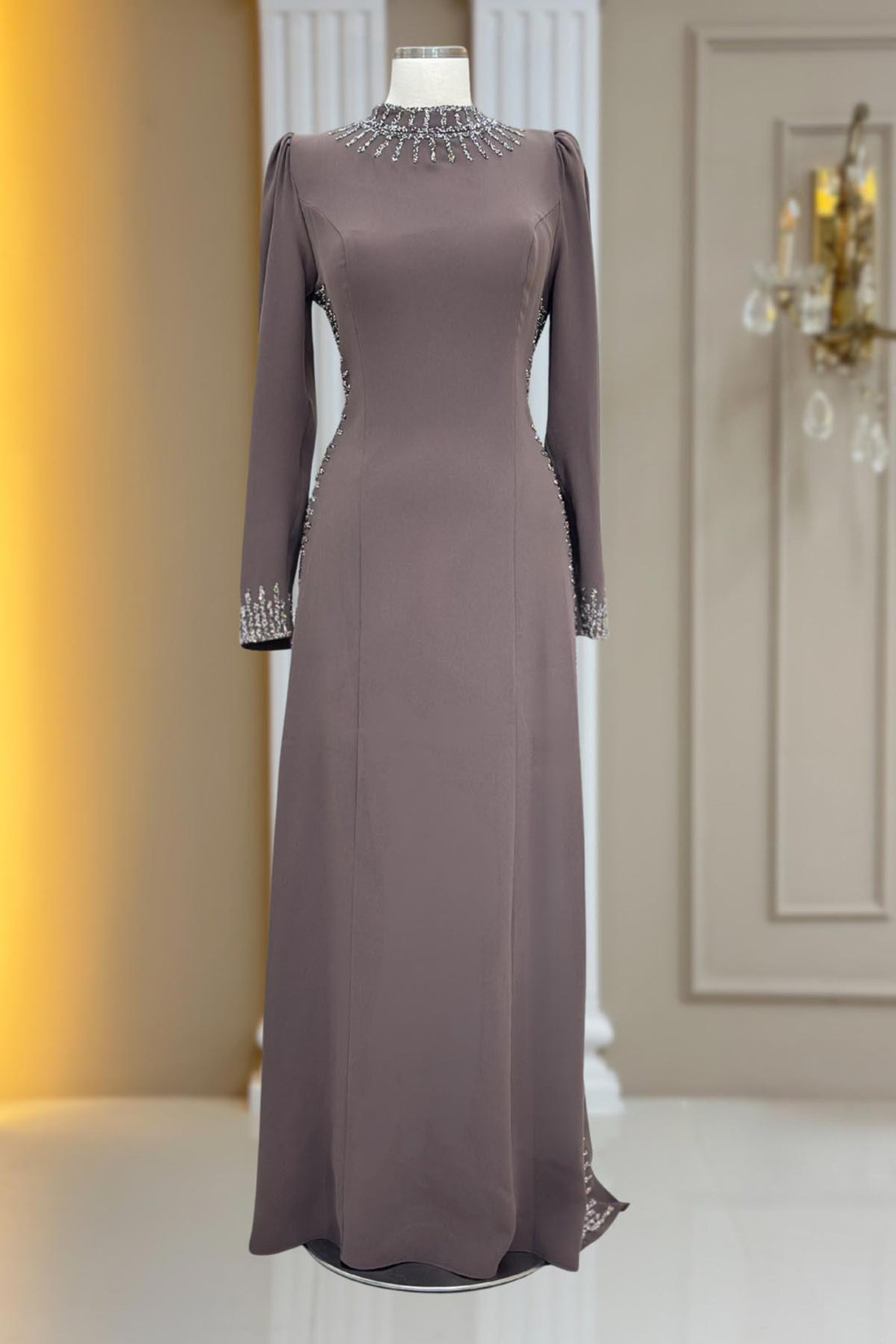 Sıla Modest Evening Dress - Taupe