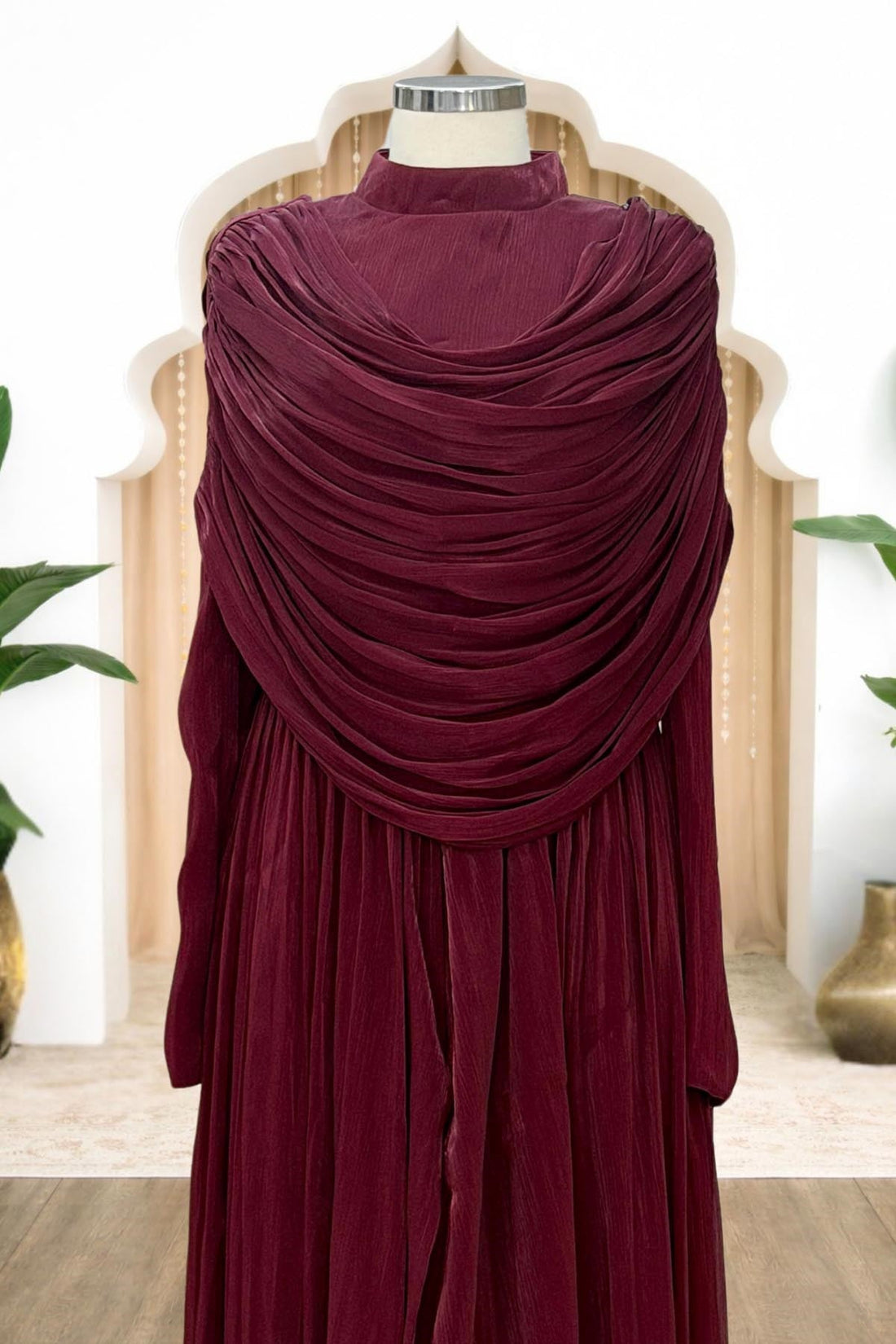 Sumru Modest Evening Dress - Burgundy