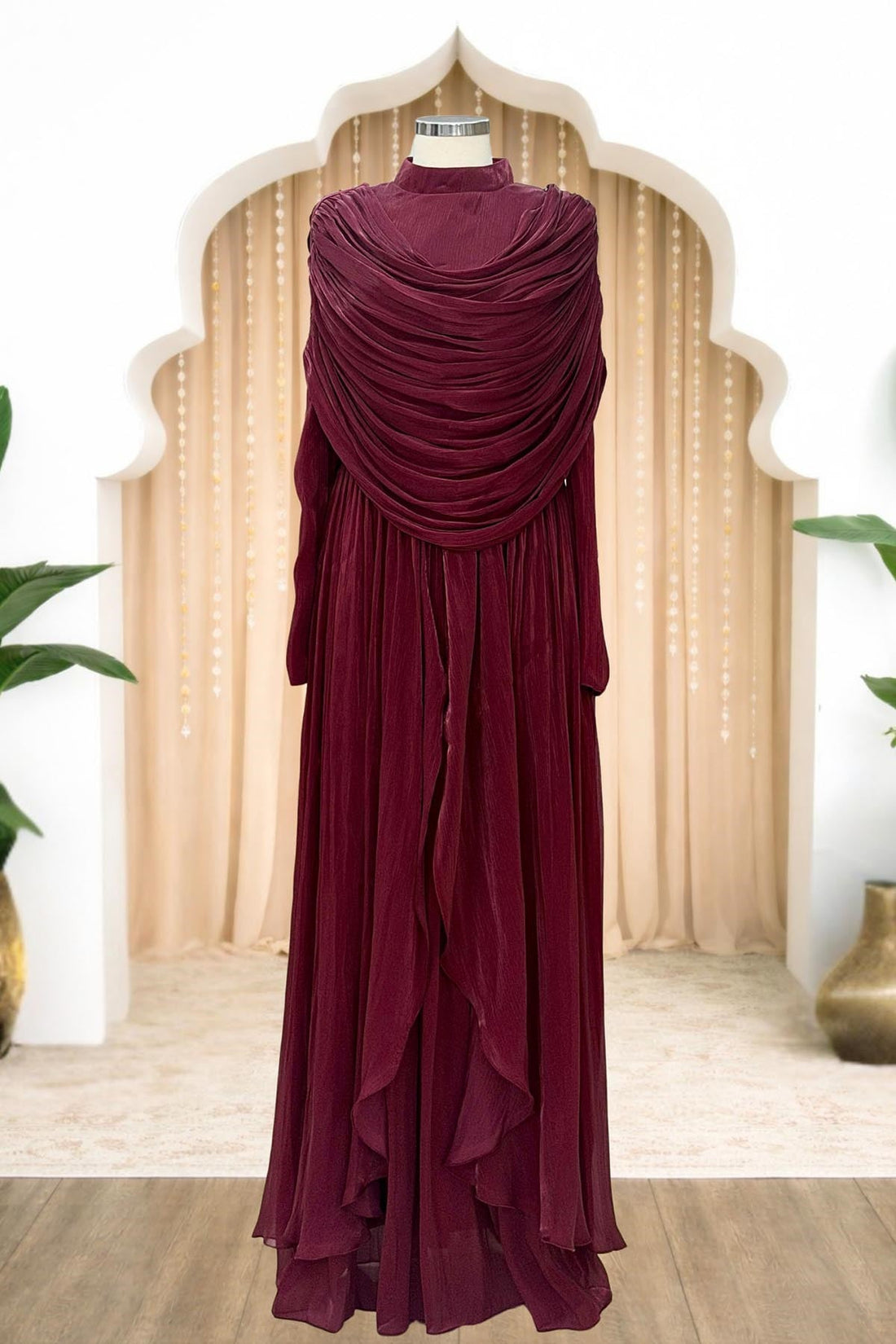 Sumru Modest Evening Dress - Burgundy