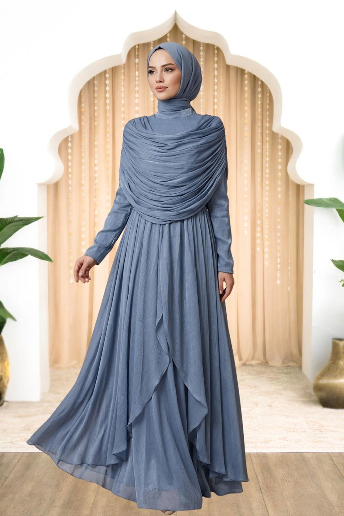 Sumru Modest Evening Dress - Indigo