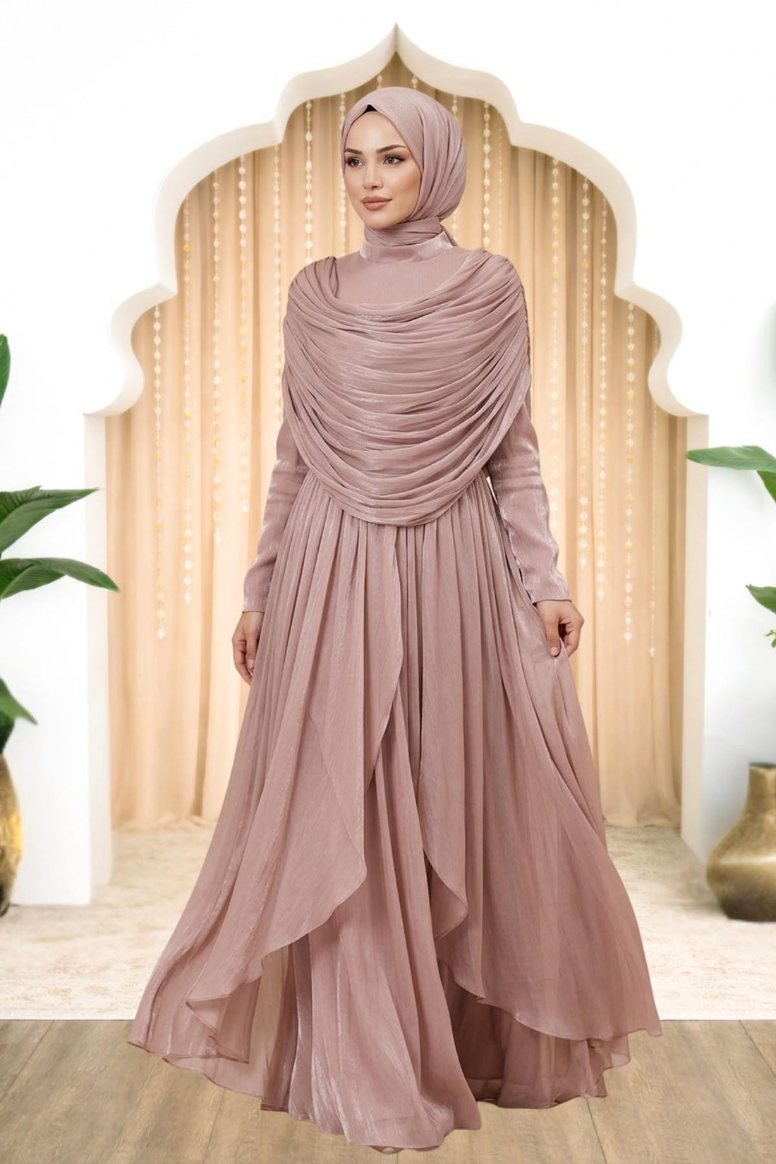 Sumru Modest Evening Dress - Blush Pink