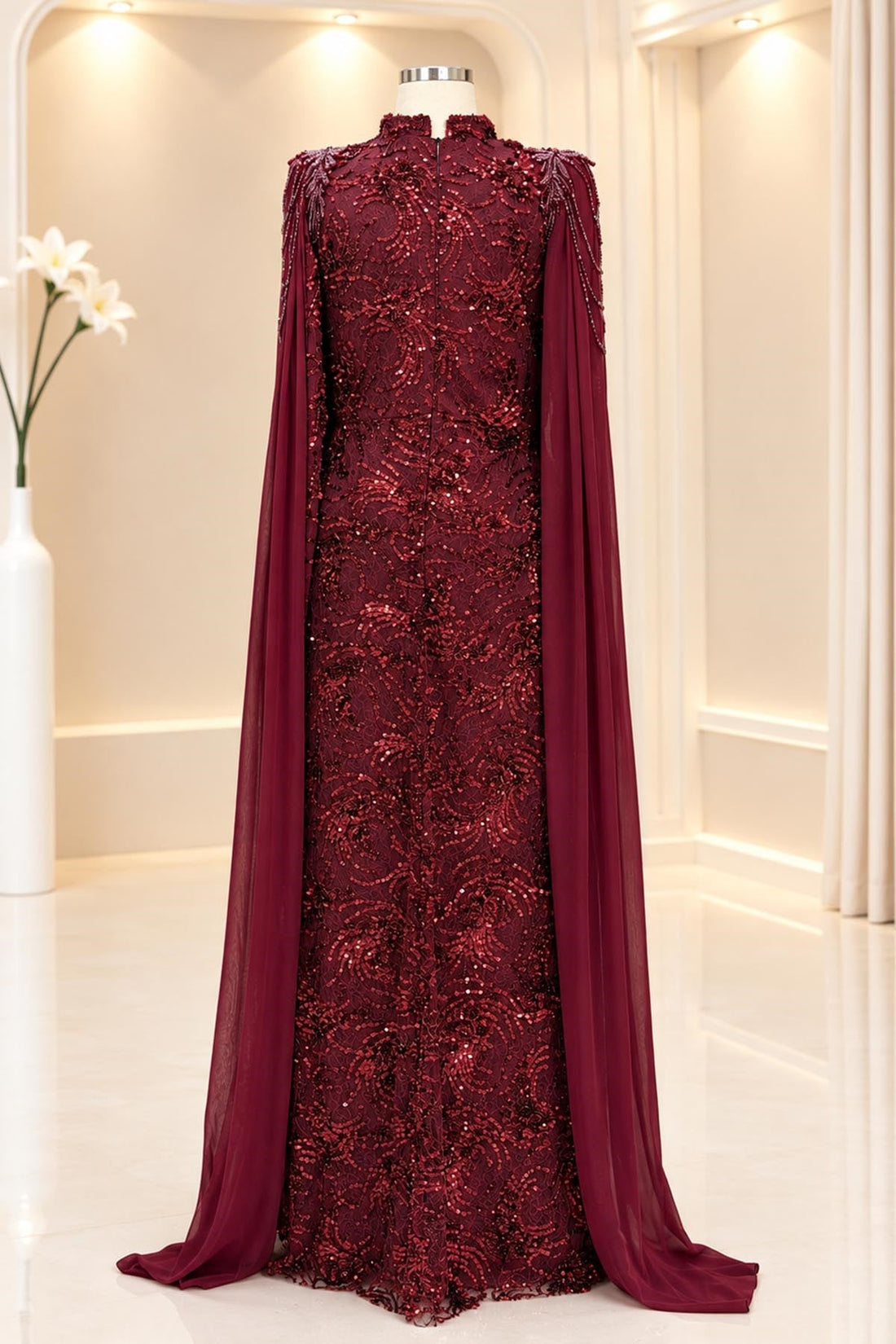 Talya Modest Evening Dress - Burgundy